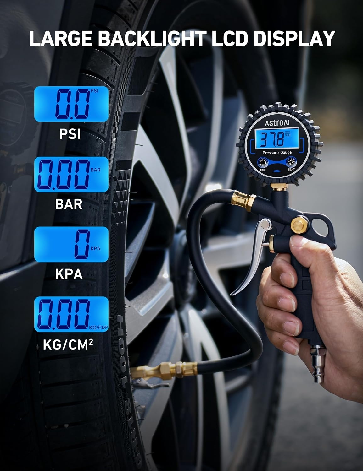 image:imageAstroAI Digital Tire Pressure Gauge with Inflator 3250 PSI Fits 14 NPT1 Pack Standard