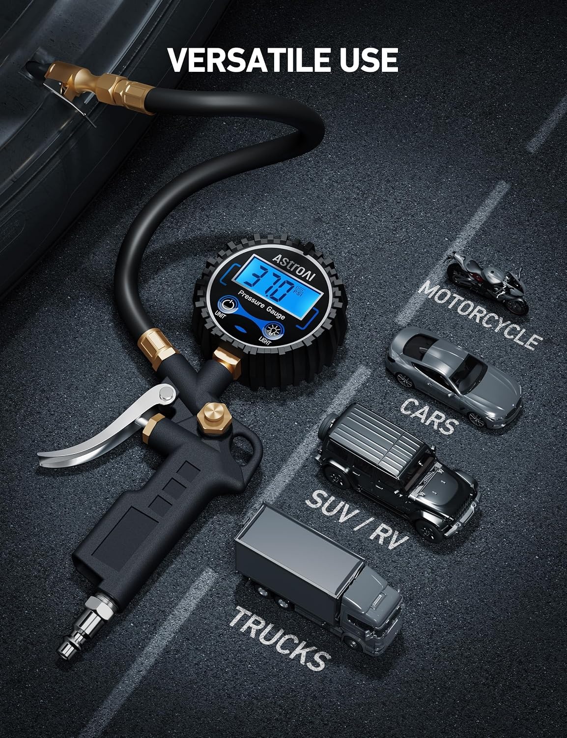 image:imageAstroAI Digital Tire Pressure Gauge with Inflator 3250 PSI Fits 14 NPT1 Pack Standard