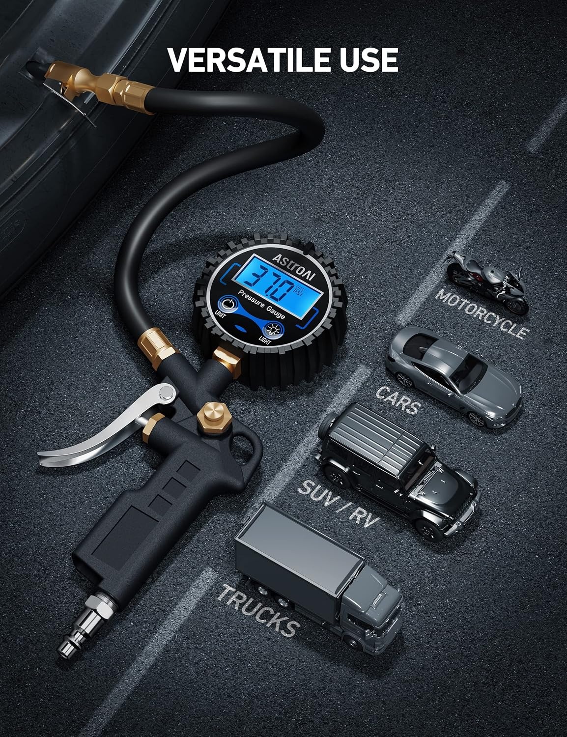 image:imageAstroAI Digital Tire Pressure Gauge with Inflator 3250 PSI Fits 14 NPT1 Pack Standard