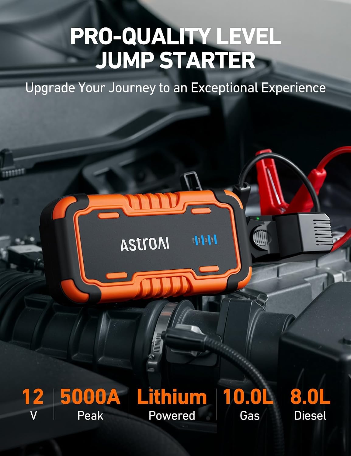 image:imageAstroAI P10 12V 5000A Lithium Car Jump Starter Up to 10L Gas amp 8L DieselTangerine