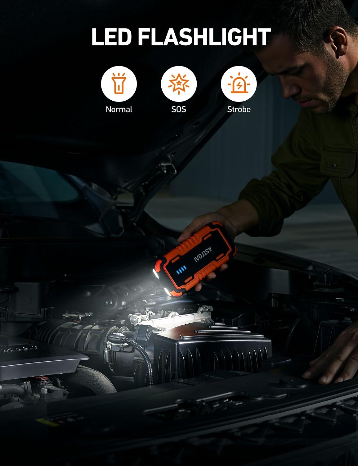 image:imageAstroAI P10 12V 5000A Lithium Car Jump Starter Up to 10L Gas amp 8L DieselTangerine