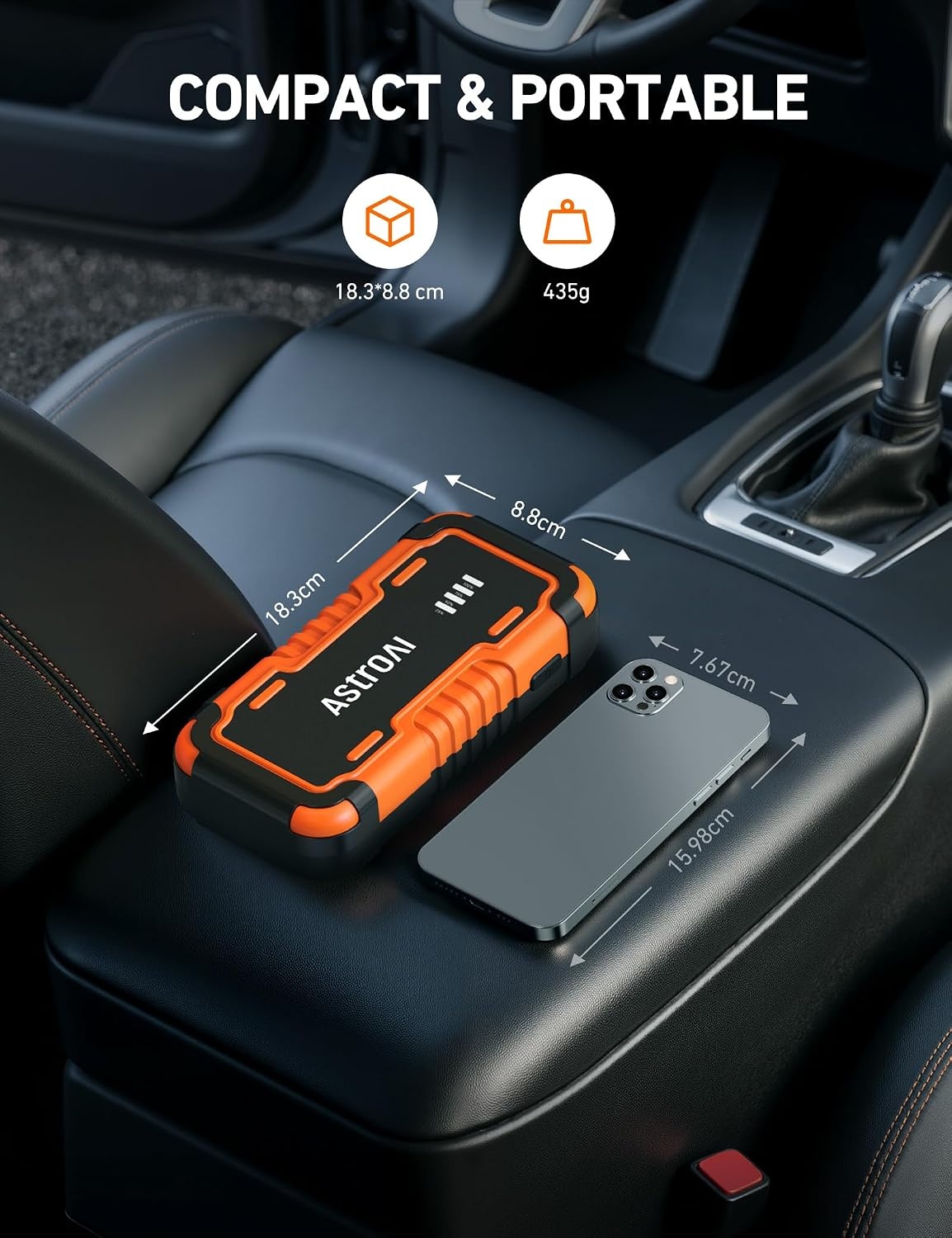 image:imageAstroAI P10 12V 5000A Lithium Car Jump Starter Up to 10L Gas amp 8L DieselTangerine