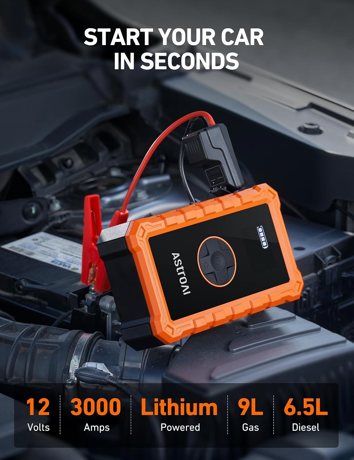 image:imageAstroAI S8 Air 3000A Jump Starter with Air Compressor 12V Jump Box3000AOrange