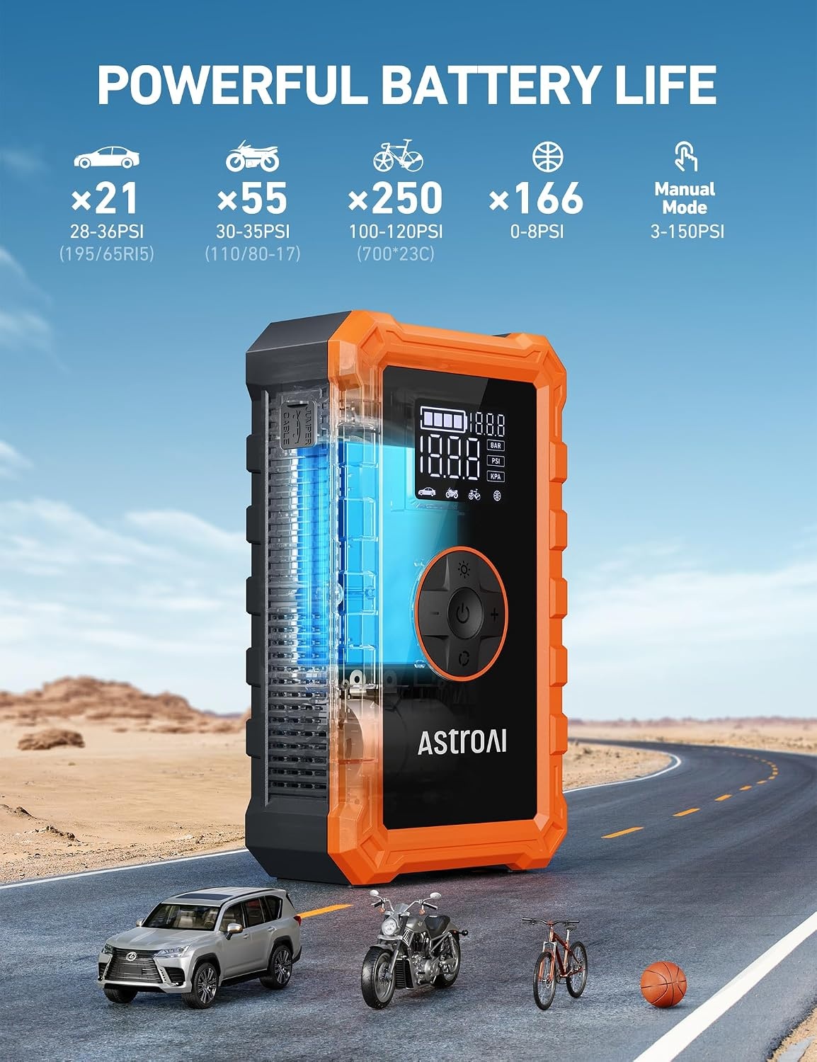 image:imageAstroAI S8 Air 3000A Jump Starter with Air Compressor 12V Jump Box3000AOrange