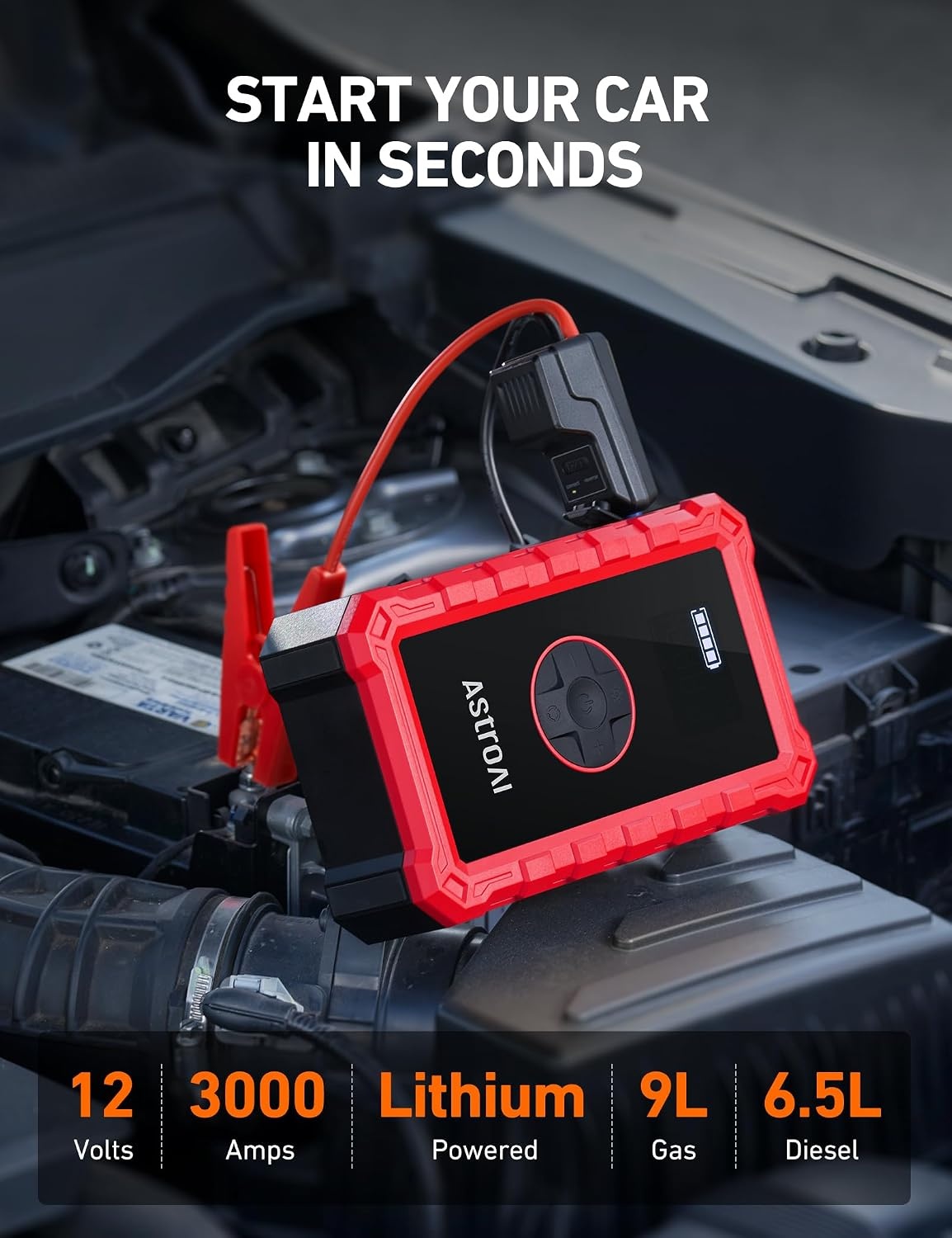image:imageAstroAI S8 Air 3000A Jump Starter with Air Compressor 12V Jump Box3000ARed