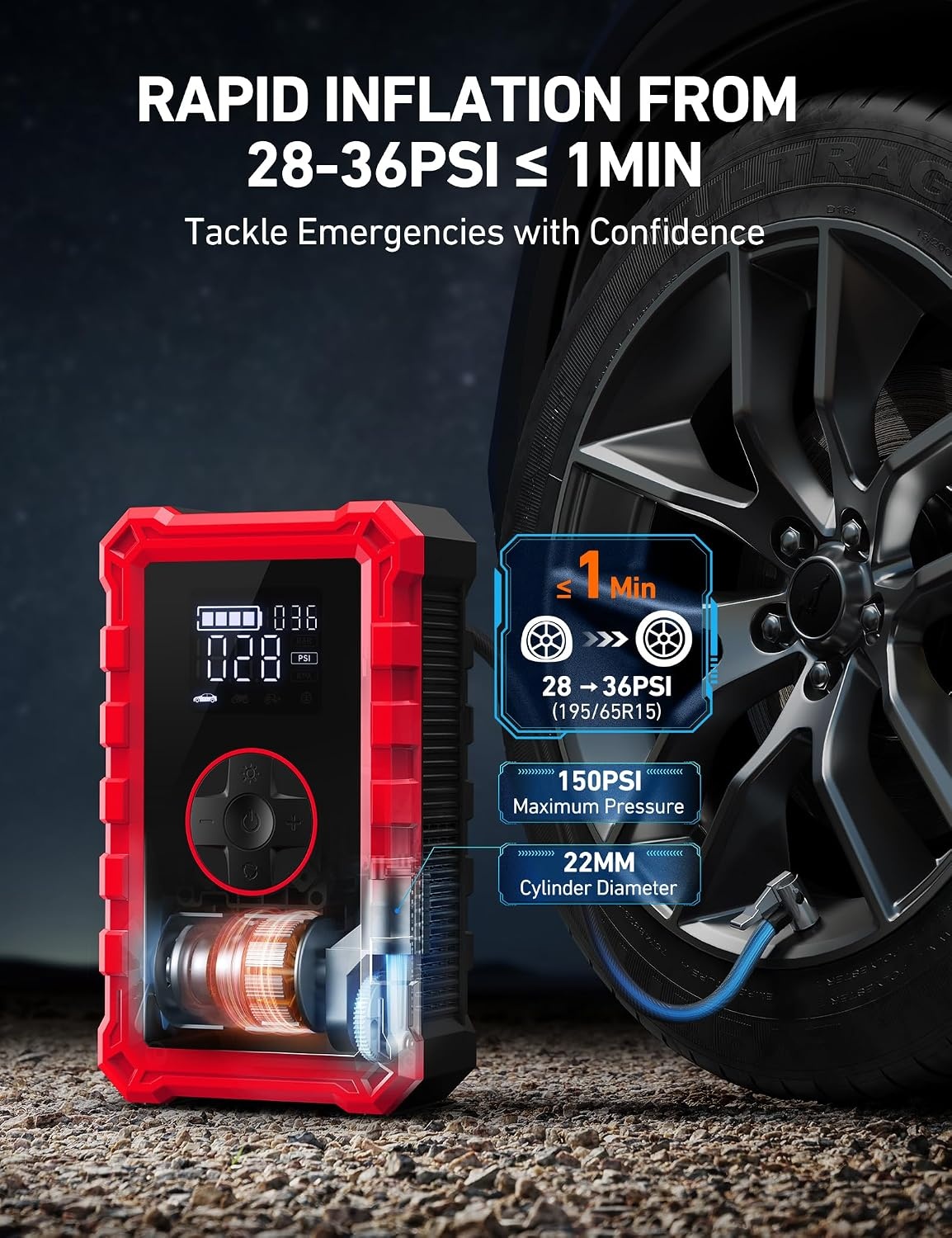 image:imageAstroAI S8 Air 3000A Jump Starter with Air Compressor 12V Jump Box3000ARed