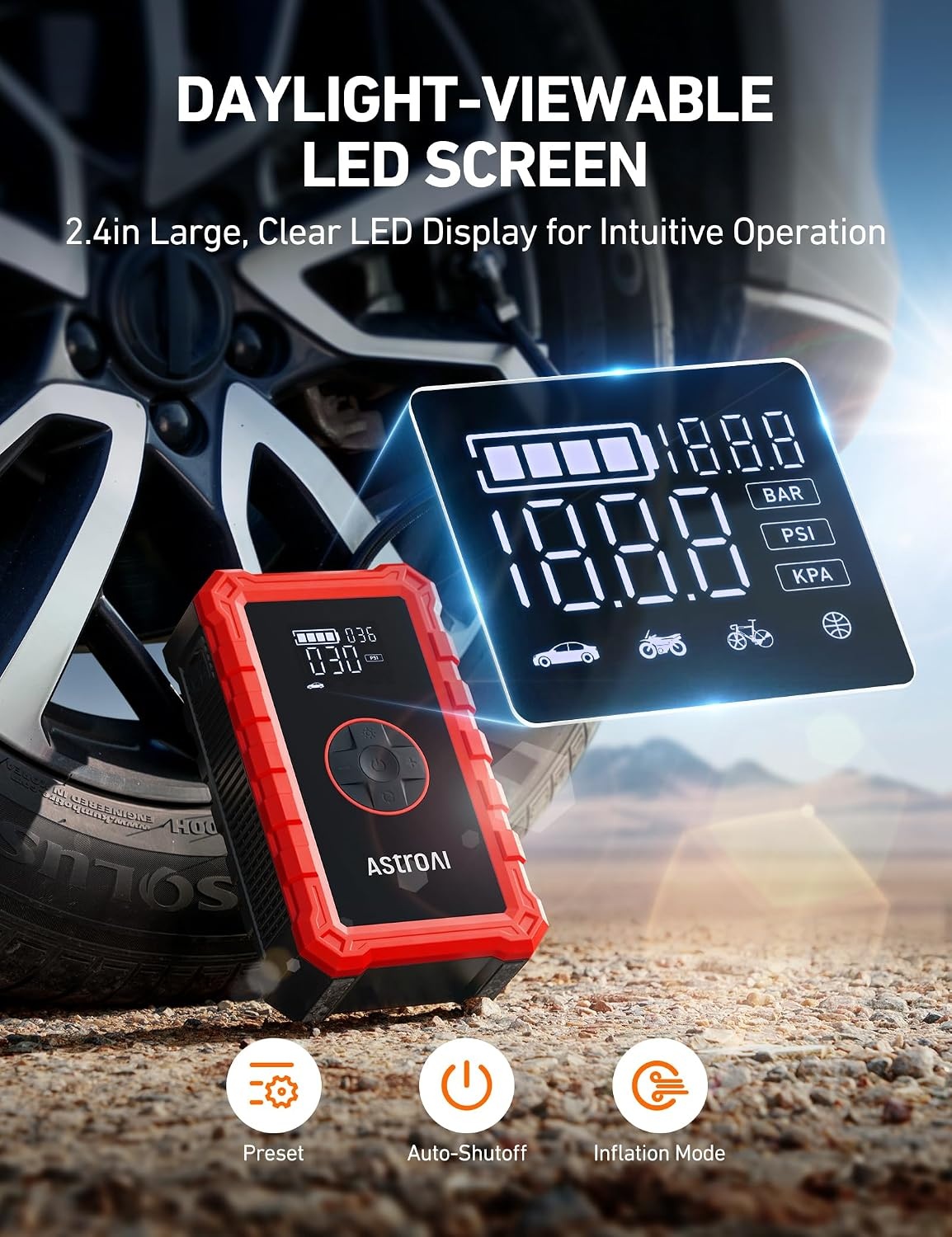 image:imageAstroAI S8 Air 3000A Jump Starter with Air Compressor 12V Jump Box3000ARed