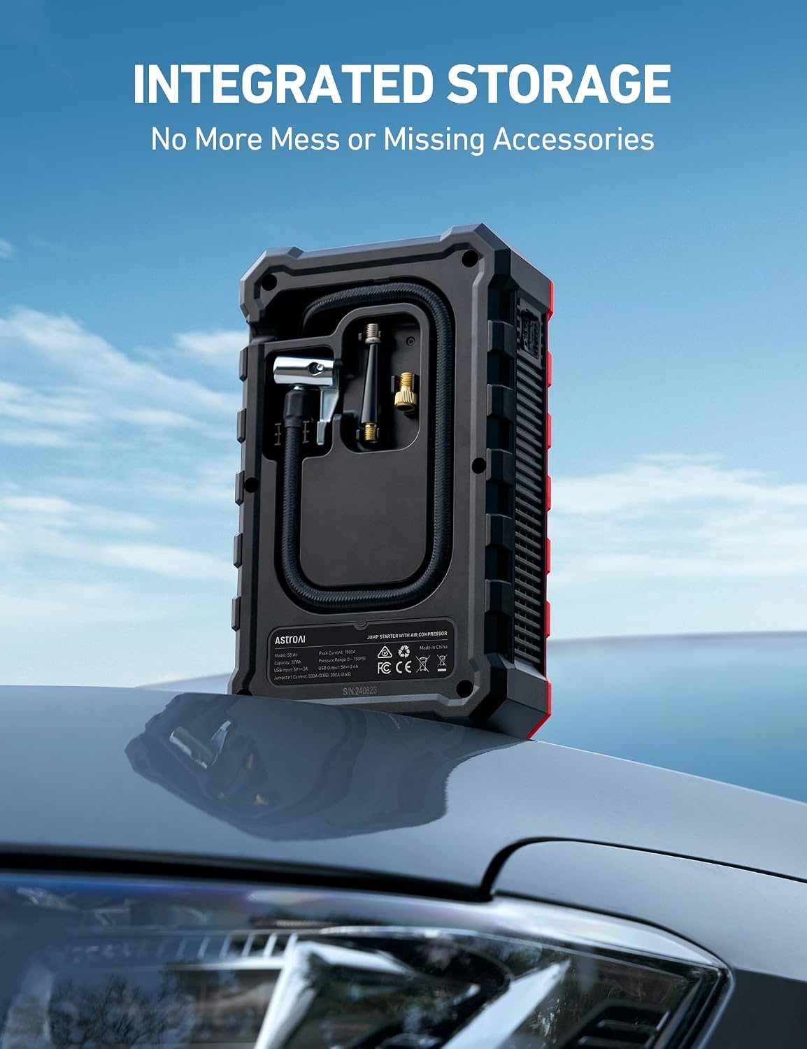image:imageAstroAI S8 Air 3000A Jump Starter with Air Compressor 12V Jump Box3000ARed