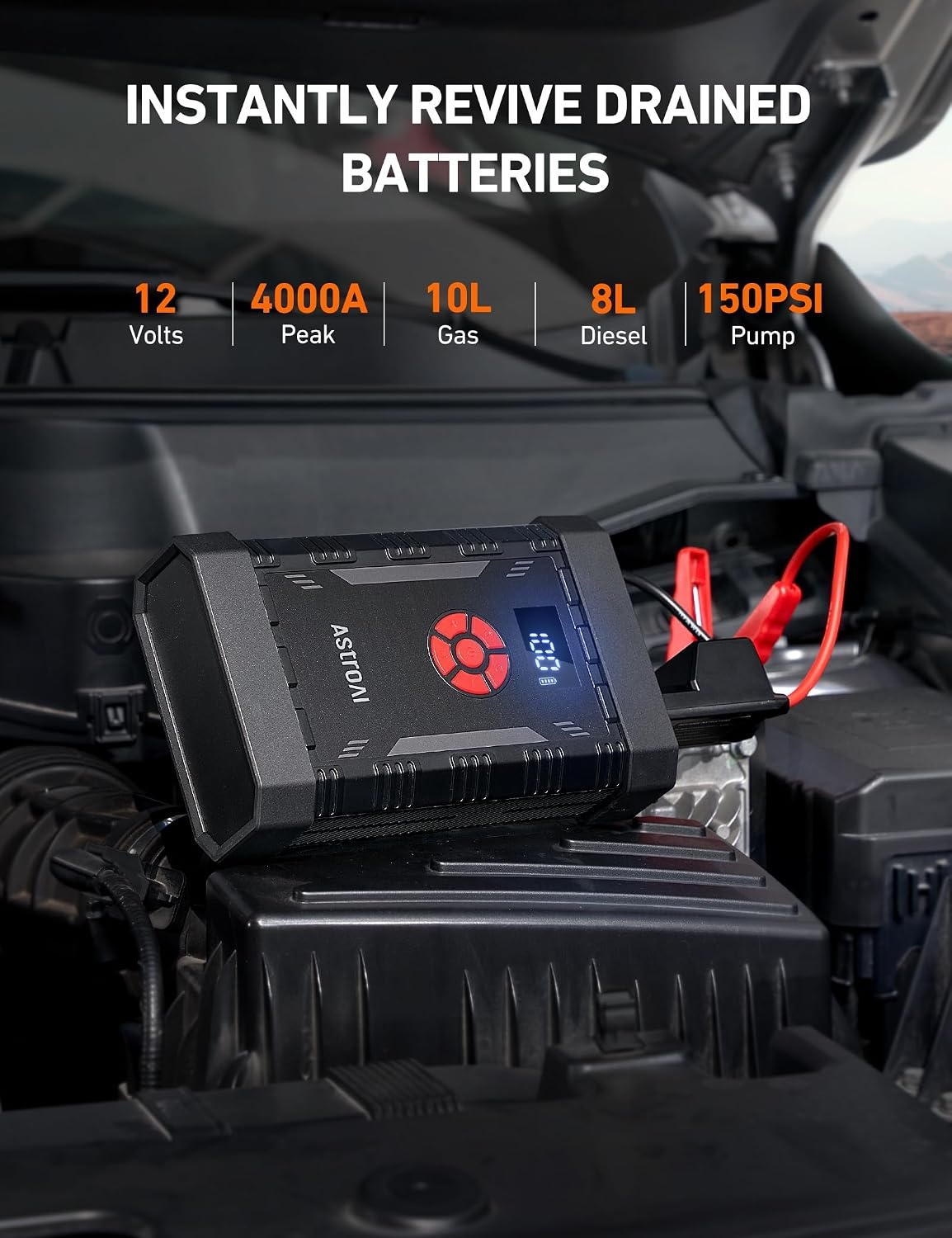 image:imageAstroAI S8 Air 3000A Jump Starter with Air Compressor 12V Jump Box4000ARed