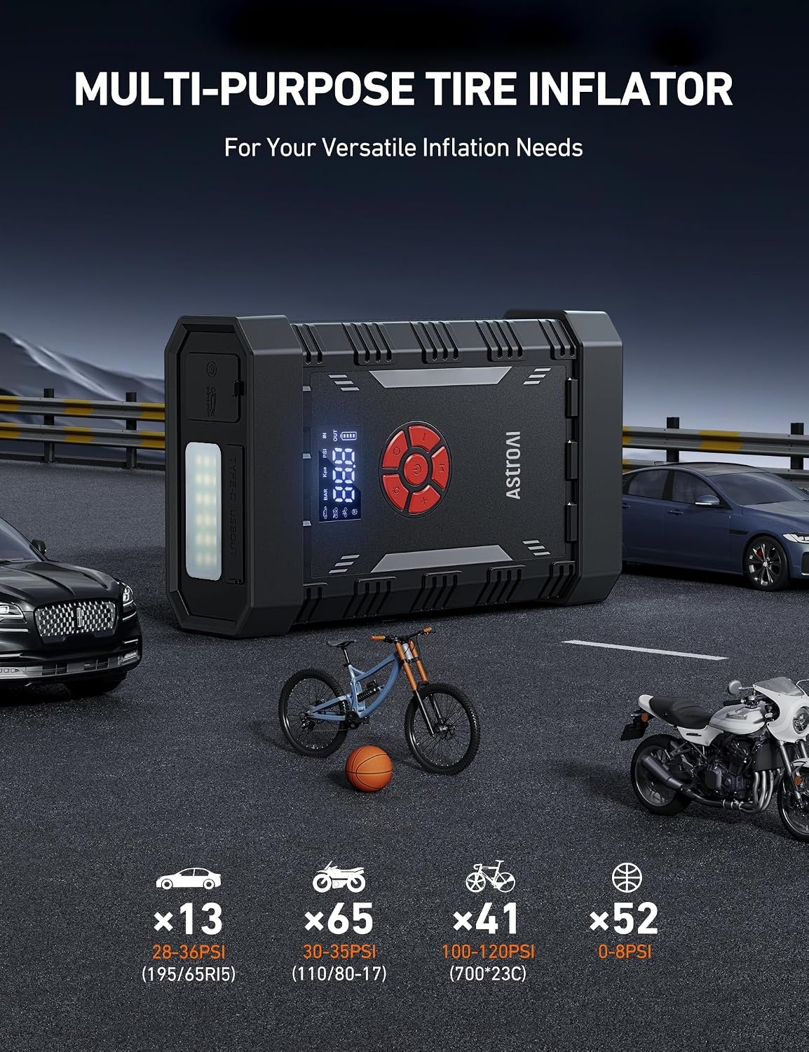 image:imageAstroAI S8 Air 3000A Jump Starter with Air Compressor 12V Jump Box4000ARed