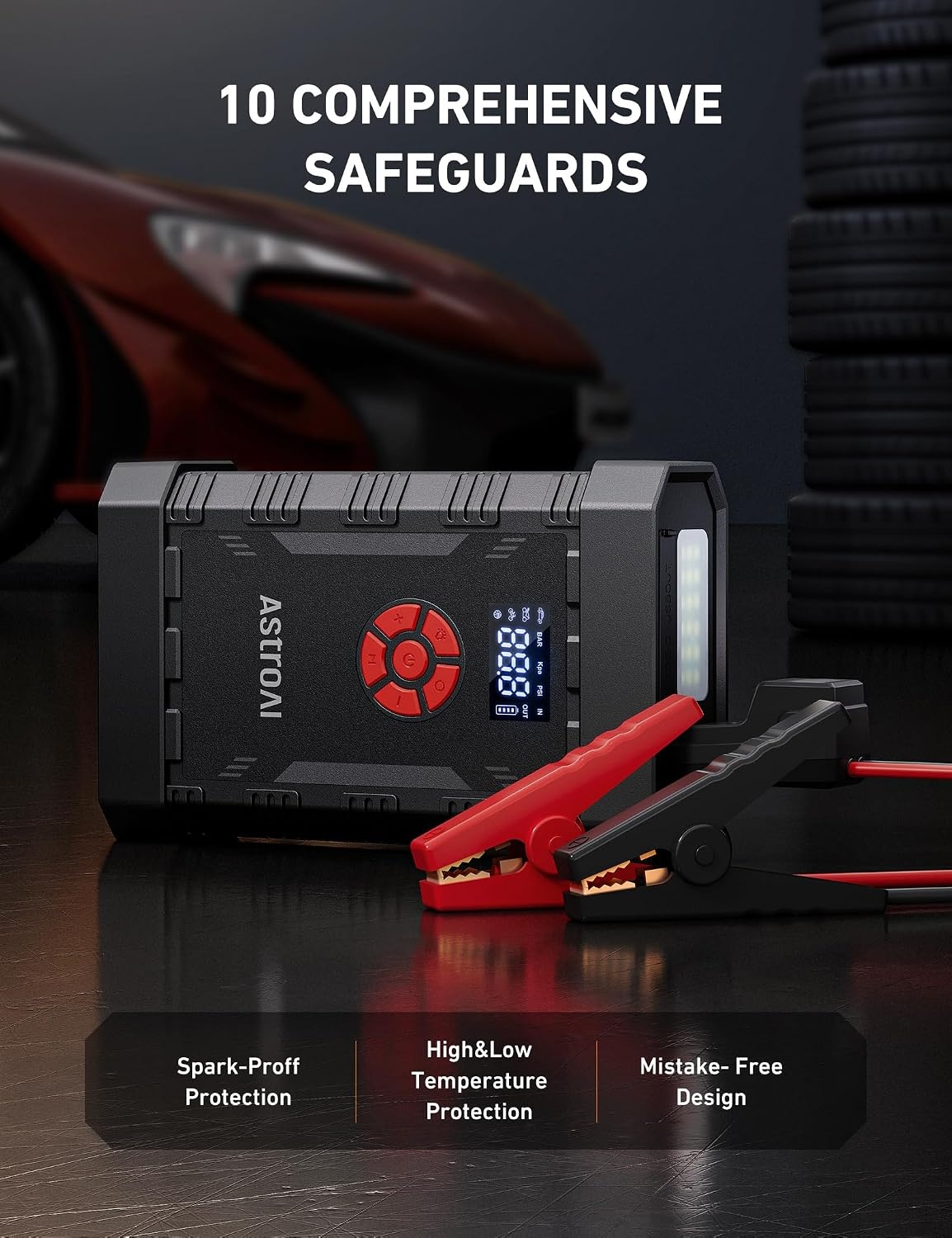 image:imageAstroAI S8 Air 3000A Jump Starter with Air Compressor 12V Jump Box4000ARed