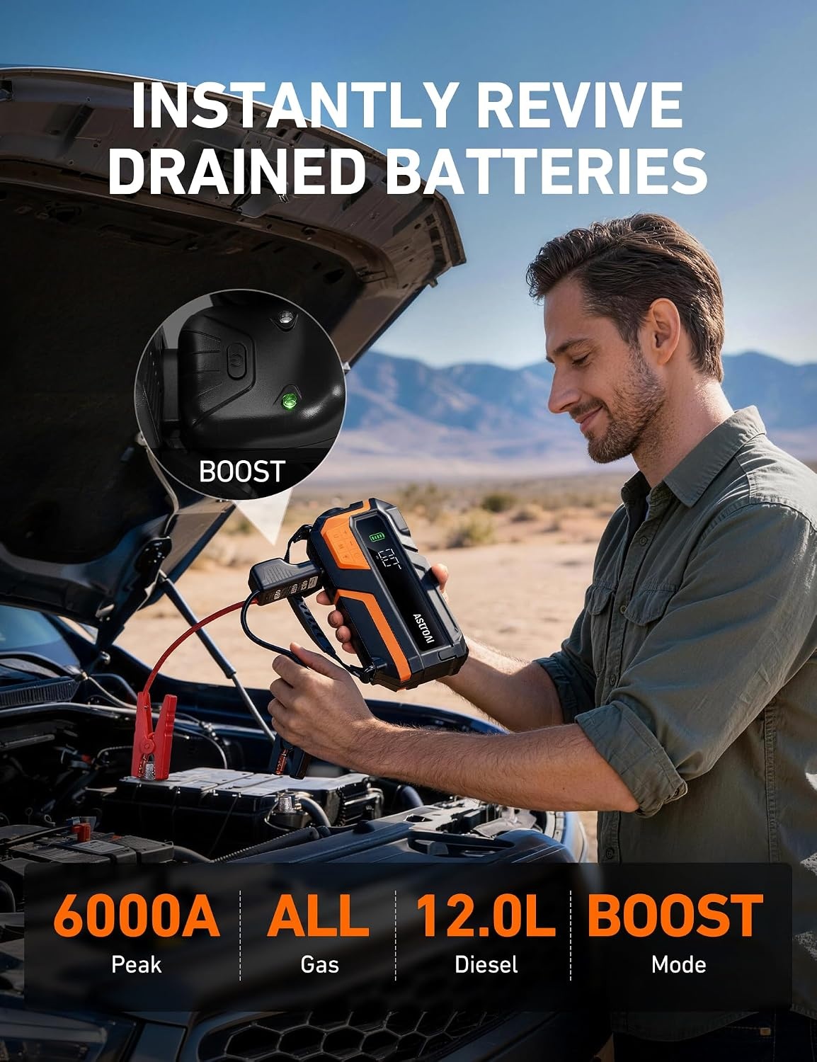 image:imageAstroAI S8 Air 3000A Jump Starter with Air Compressor 12V Jump Box6000AOrange
