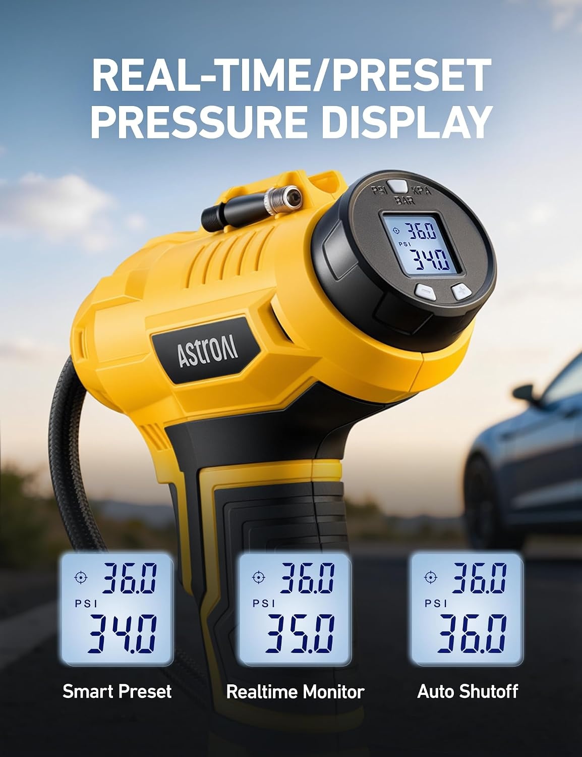image:imageAstroAI Cordless Tire Inflator Portable Air Compressor 160PSI 12VDC BatteryYellow