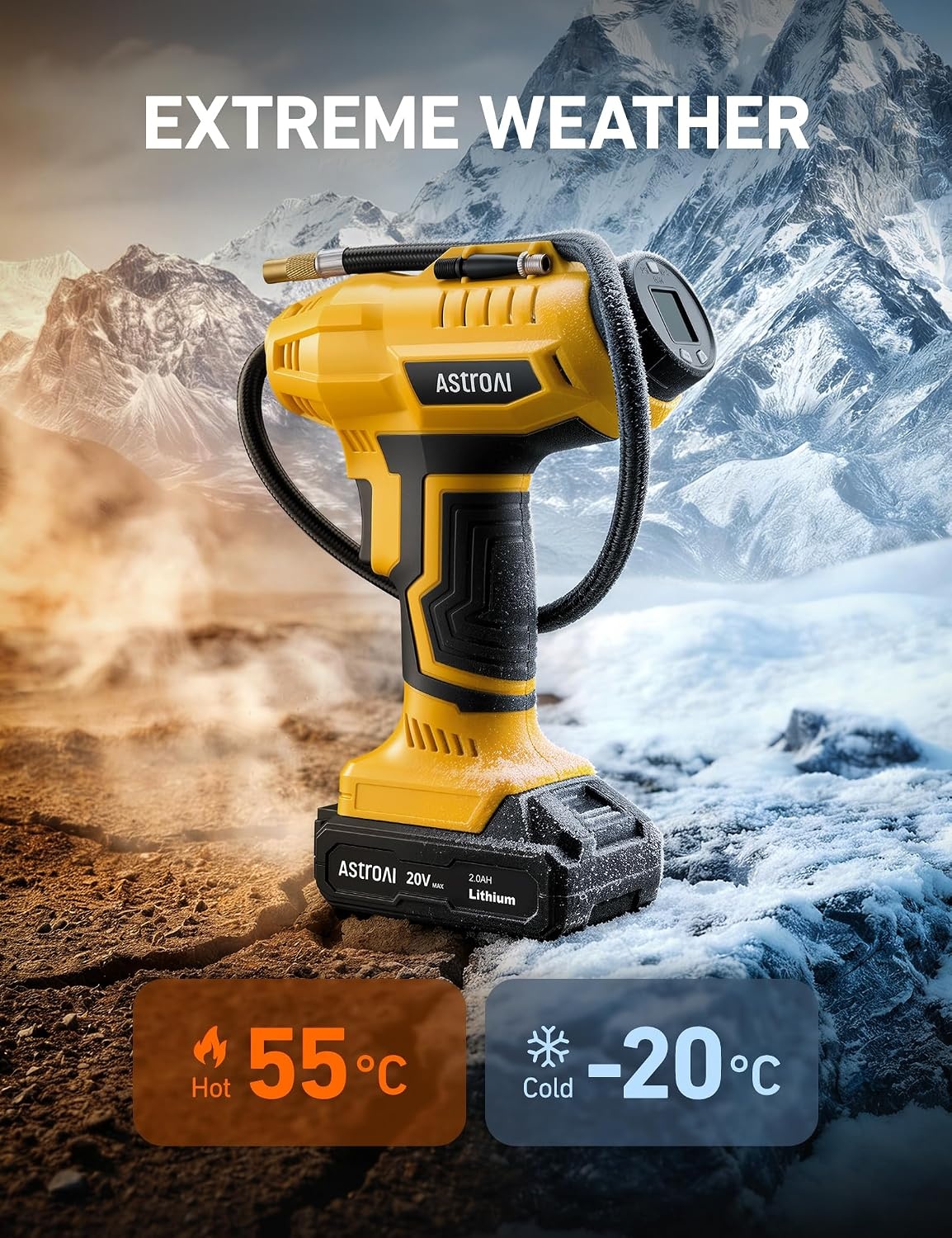 image:imageAstroAI Cordless Tire Inflator Portable Air Compressor 160PSI 12VDC BatteryYellow