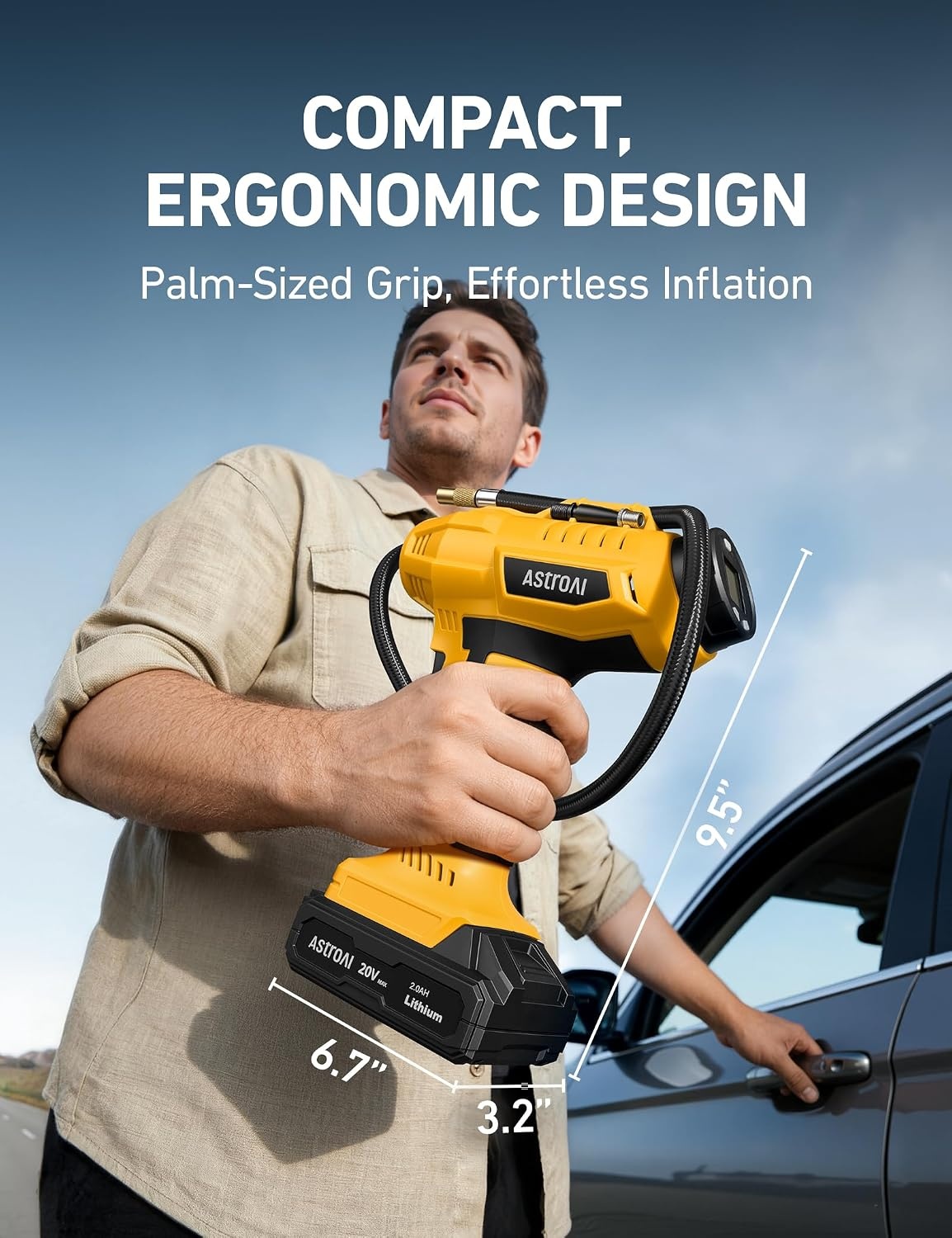 image:imageAstroAI Cordless Tire Inflator Portable Air Compressor 160PSI 12VDC BatteryYellow