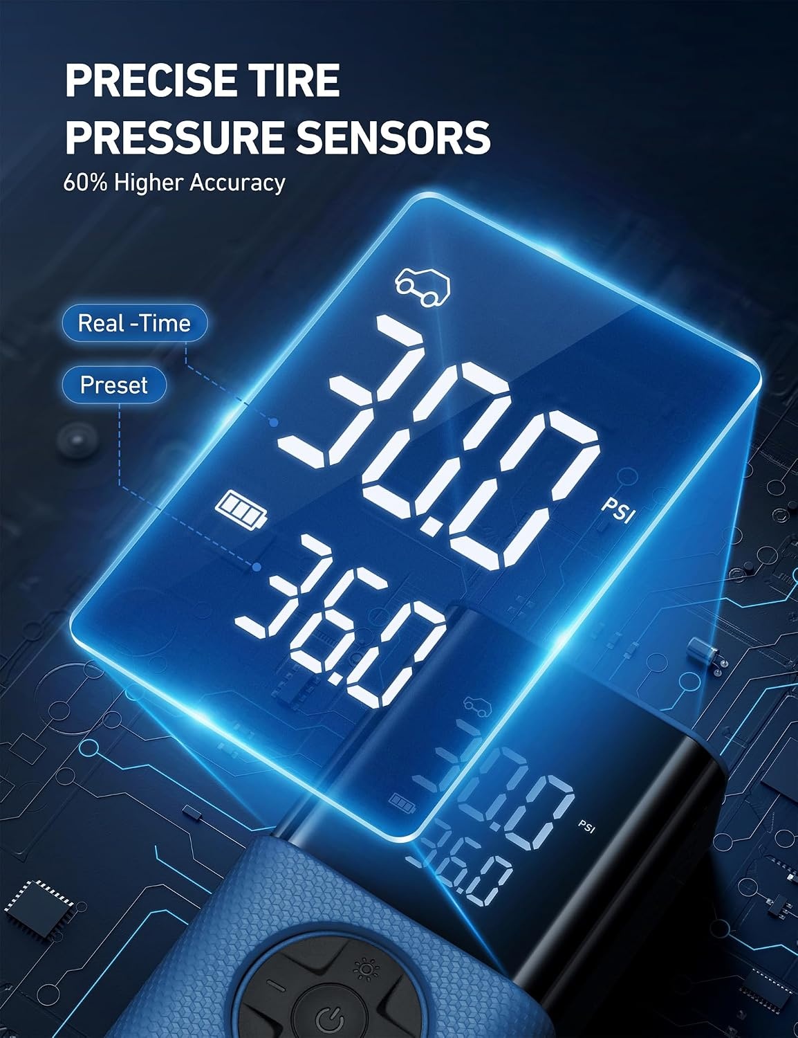 image:imageAstroAI L7 Tire Inflator Portable Air Compressor150 PSI Cordless Bike PumpBlue
