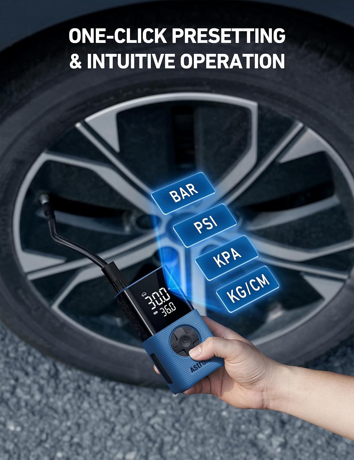 image:imageAstroAI L7 Tire Inflator Portable Air Compressor150 PSI Cordless Bike PumpBlue