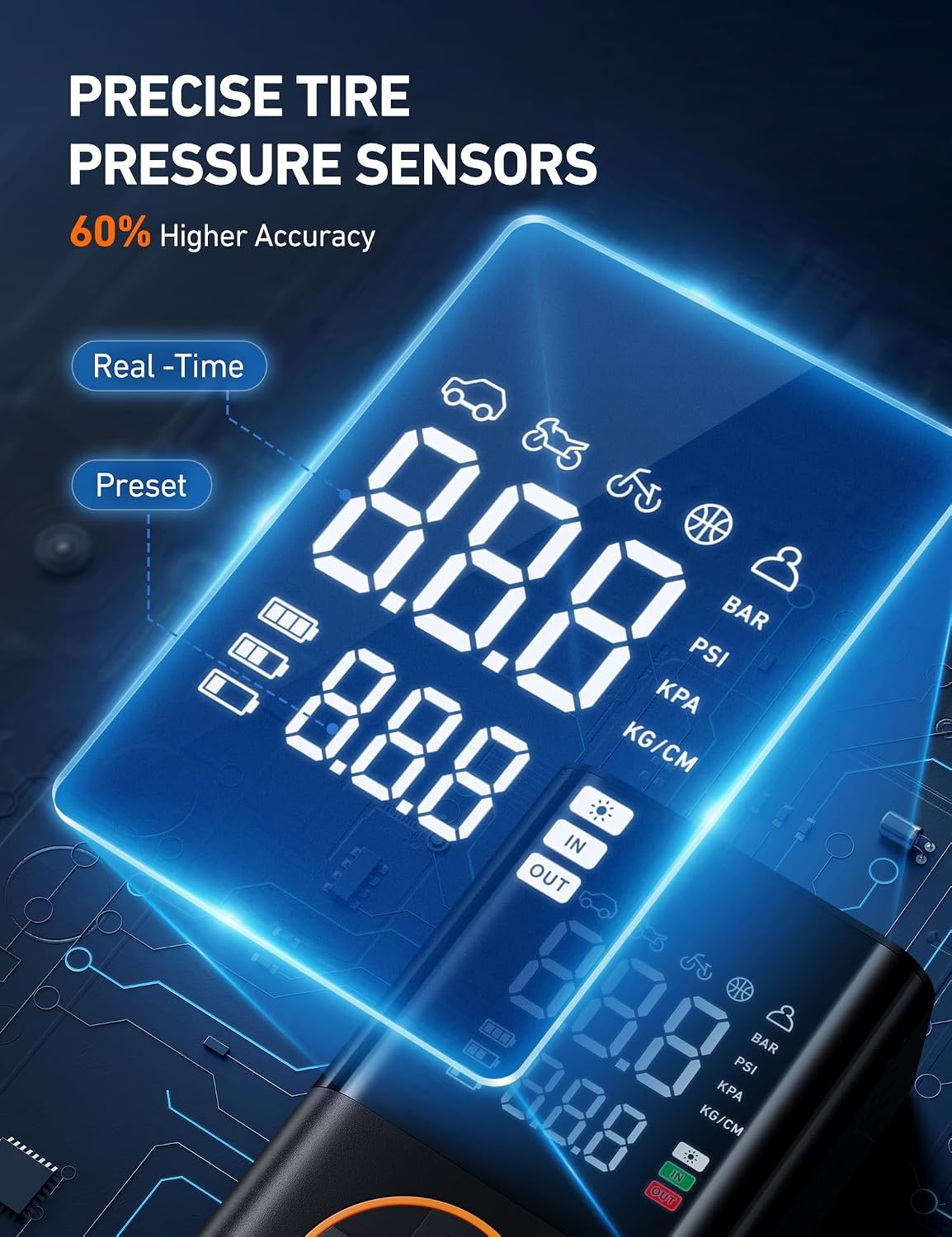 image:imageAstroAI L7 Tire Inflator Portable Air Compressor150 PSI Cordless Bike PumpOrange