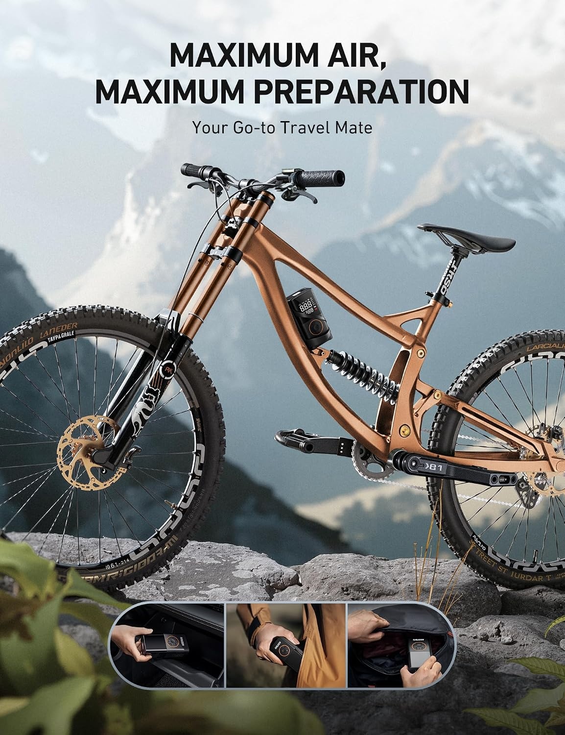 image:imageAstroAI L7 Tire Inflator Portable Air Compressor150 PSI Cordless Bike PumpOrange