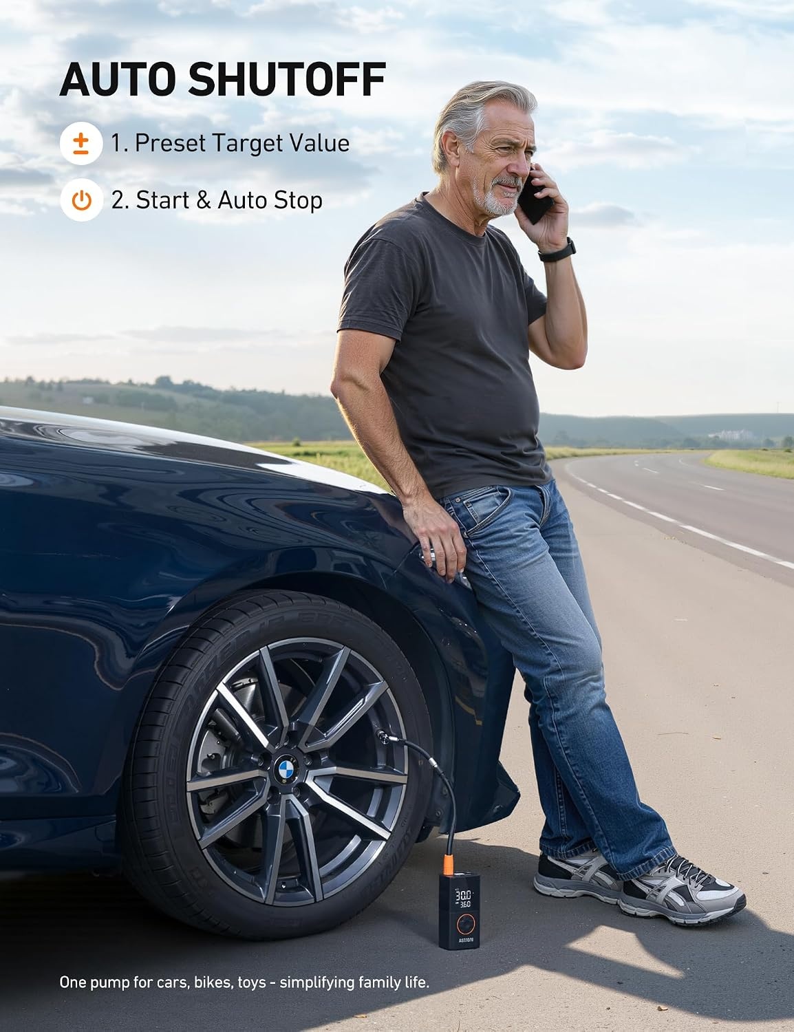 image:imageAstroAI L7 Tire Inflator Portable Air Compressor150 PSI Cordless Bike PumpOrange