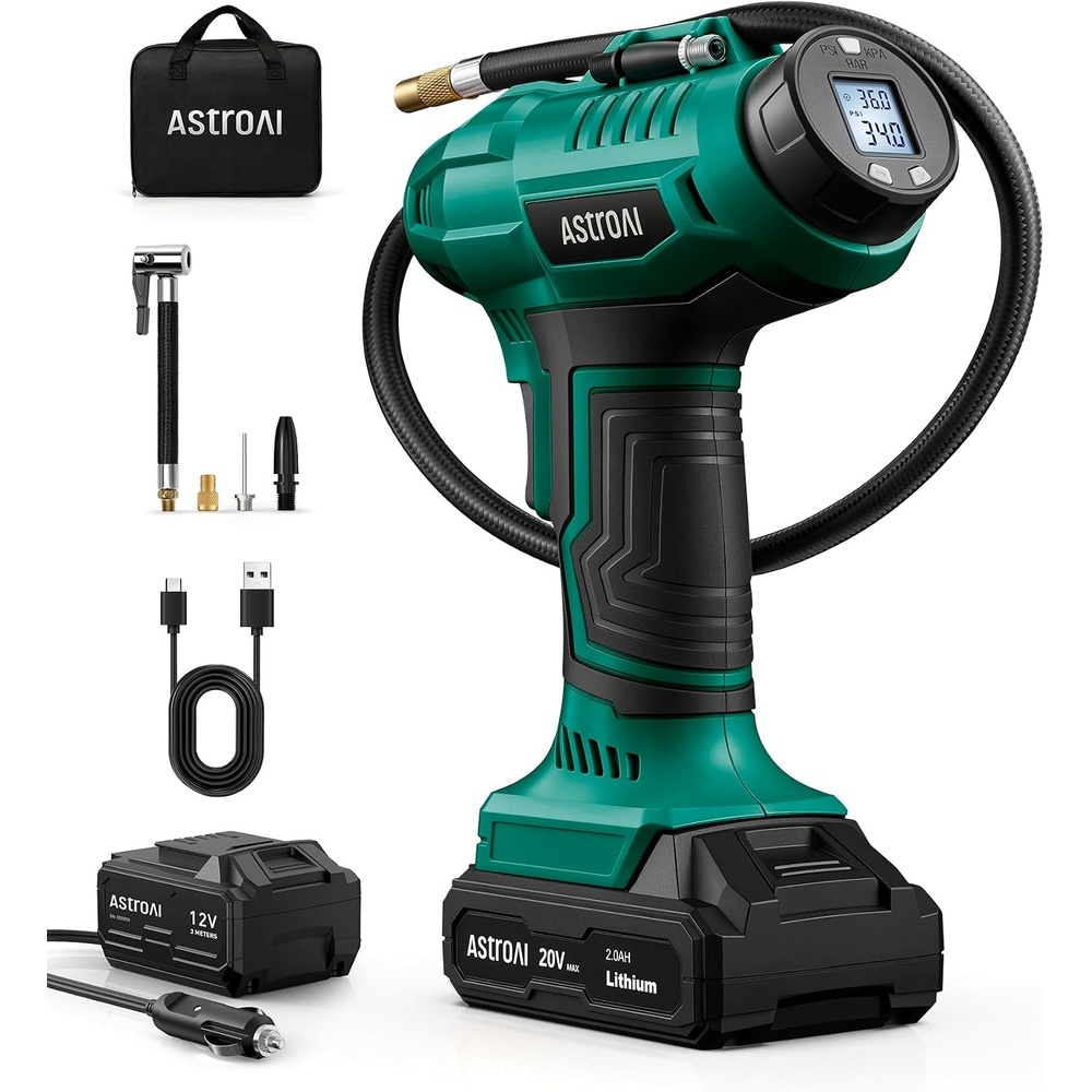 image:imageAstroAI Cordless Tire Inflator Portable Air Compressor 160PSI 12VDC BatteryGreen