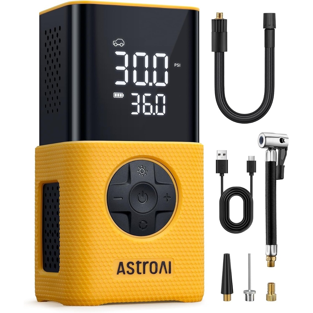 image:imageAstroAI L7 Tire Inflator Portable Air Compressor150 PSI Cordless Bike PumpYellow