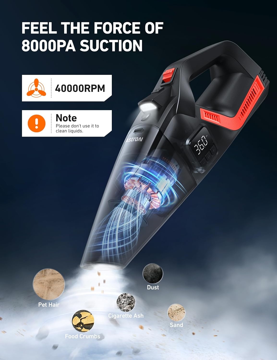 image:imageAstroAI 4in1 V3 12VDC 164FT High Power Handheld Car VacuumampTire InflatorRed