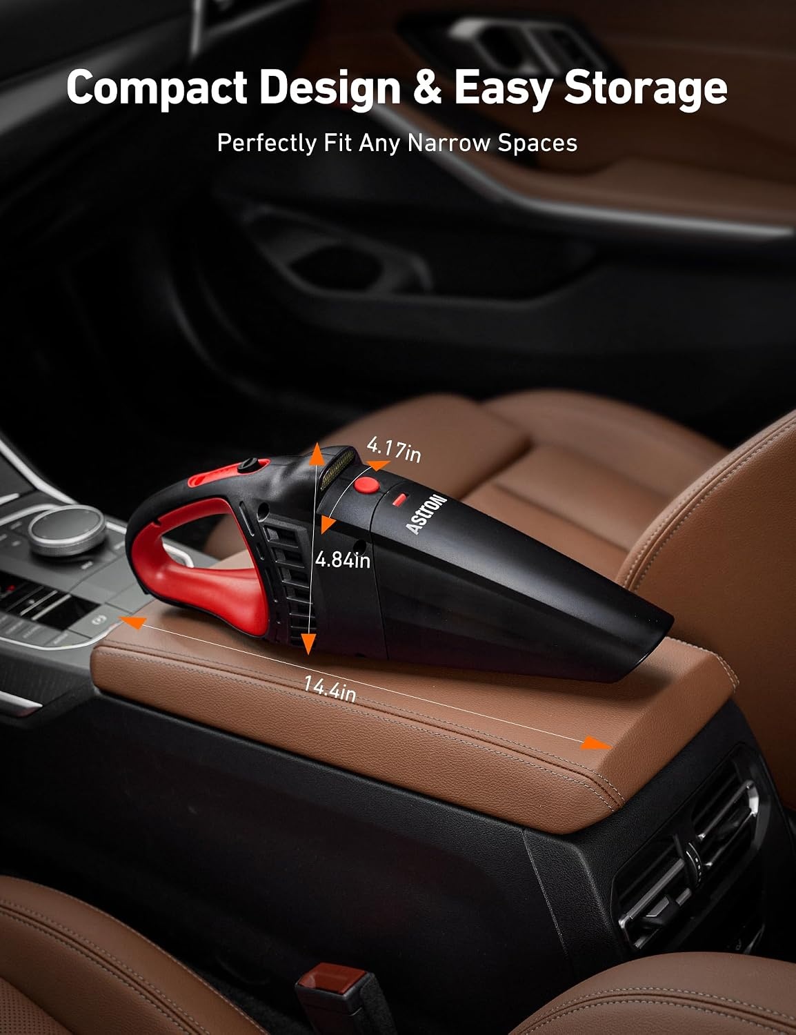 image:imageAstroAI 4in1 V3 12VDC 164FT High Power Handheld Car VacuumampTire InflatorRed