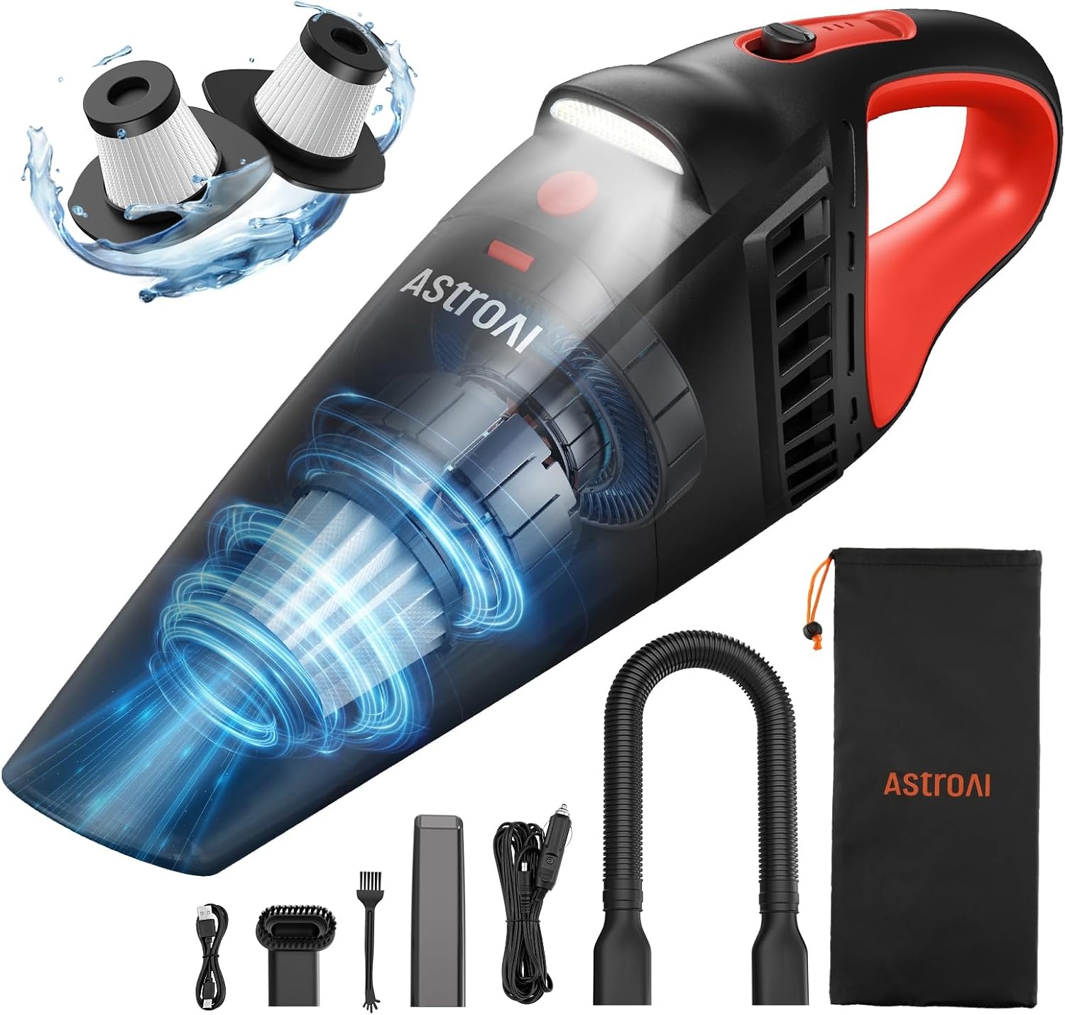 image:imageAstroAI 4in1 V3 12VDC 164FT High Power Handheld Car VacuumampTire InflatorRed