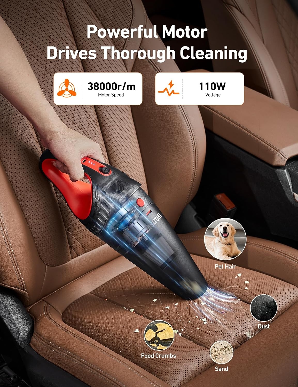 image:imageAstroAI 4in1 V3 12VDC 164FT High Power Handheld Car VacuumampTire InflatorRed