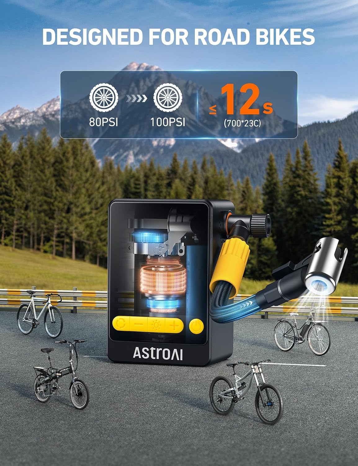 image:imageAstroAI Bike Pump 12s Fast Inflate Bicycle Pump Air Pump for Car TiresCompact