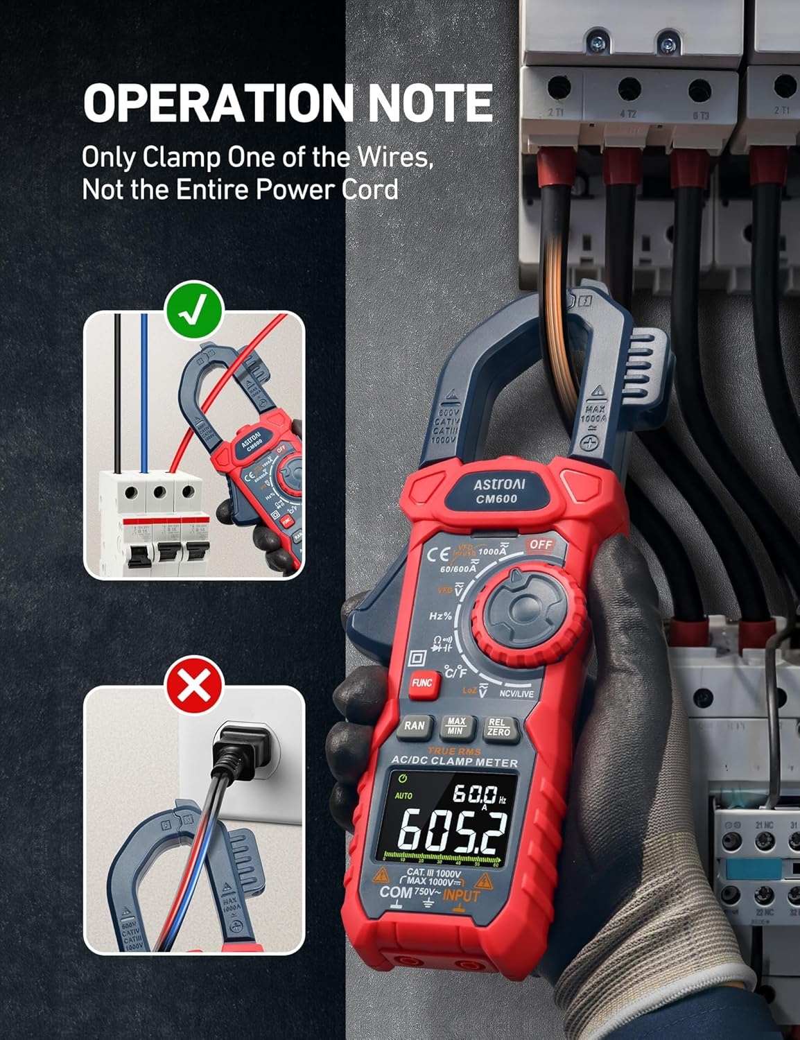 image:imageAstroAI Digital Clamp Meter Multimeter 4000 Counts Autoranging Amp Tester Measuring ACDC Voltage amp Current Resistance Capacitance Frequency Continuity Live Wire Test NCV Detection BlackBlue