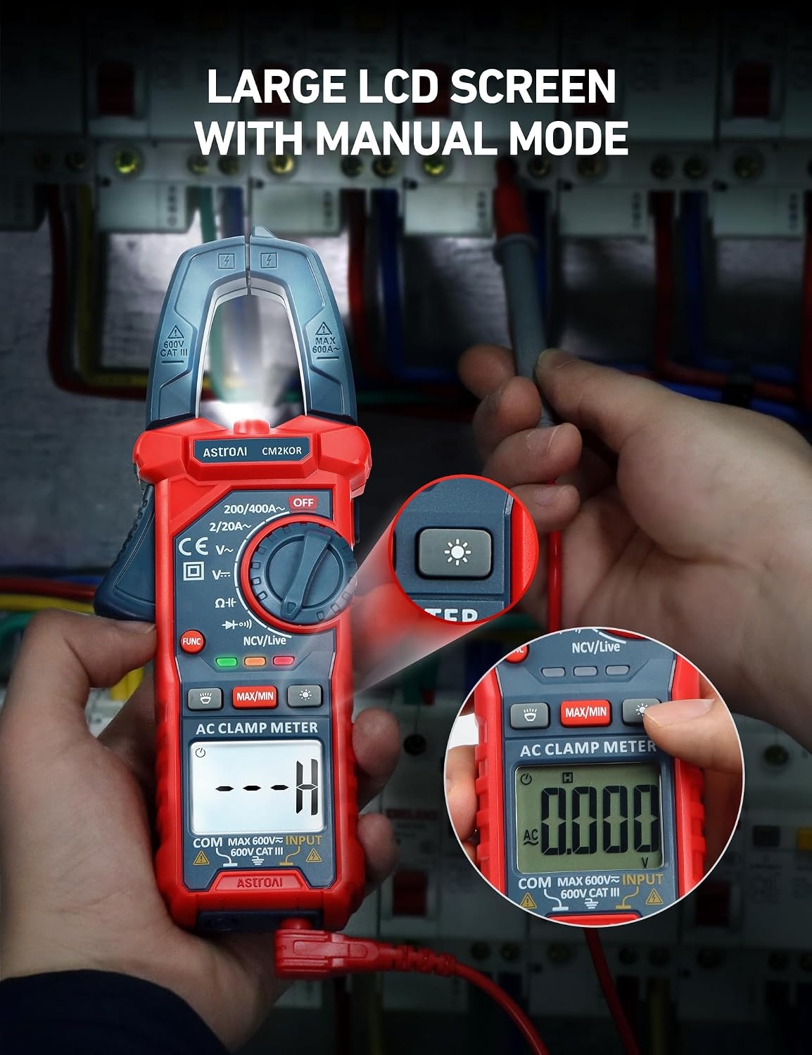 image:imageAstroAI Digital Clamp Meter Multimeter 4000 Counts Autoranging Amp Tester Measuring ACDC Voltage amp Current Resistance Capacitance Frequency Continuity Live Wire Test NCV Detection BlackBlue