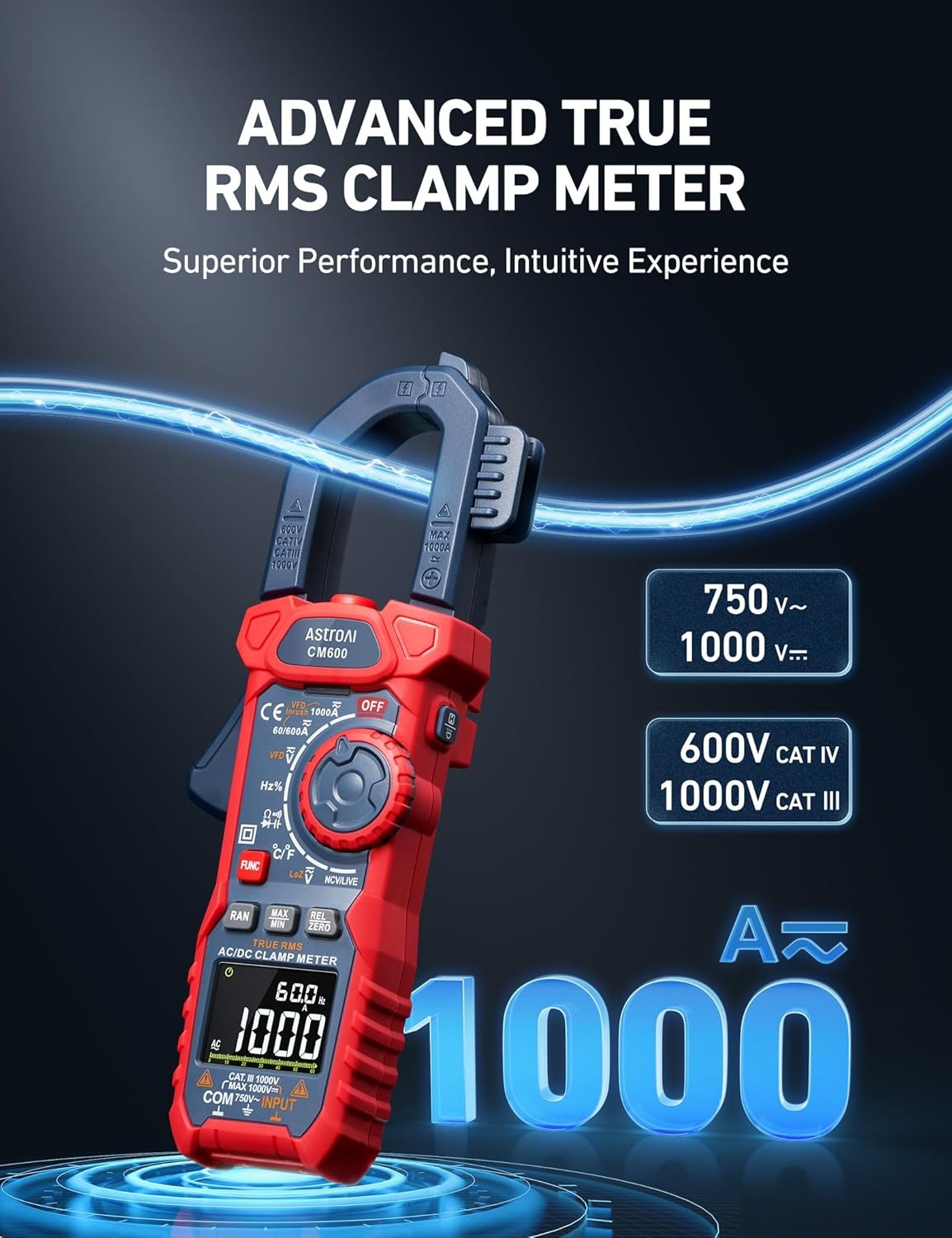 image:imageAstroAI Digital Clamp Meter Multimeter 4000 Counts Autoranging Amp Tester Measuring ACDC Voltage amp Current Resistance Capacitance Frequency Continuity Live Wire Test NCV Detection BlackBlue