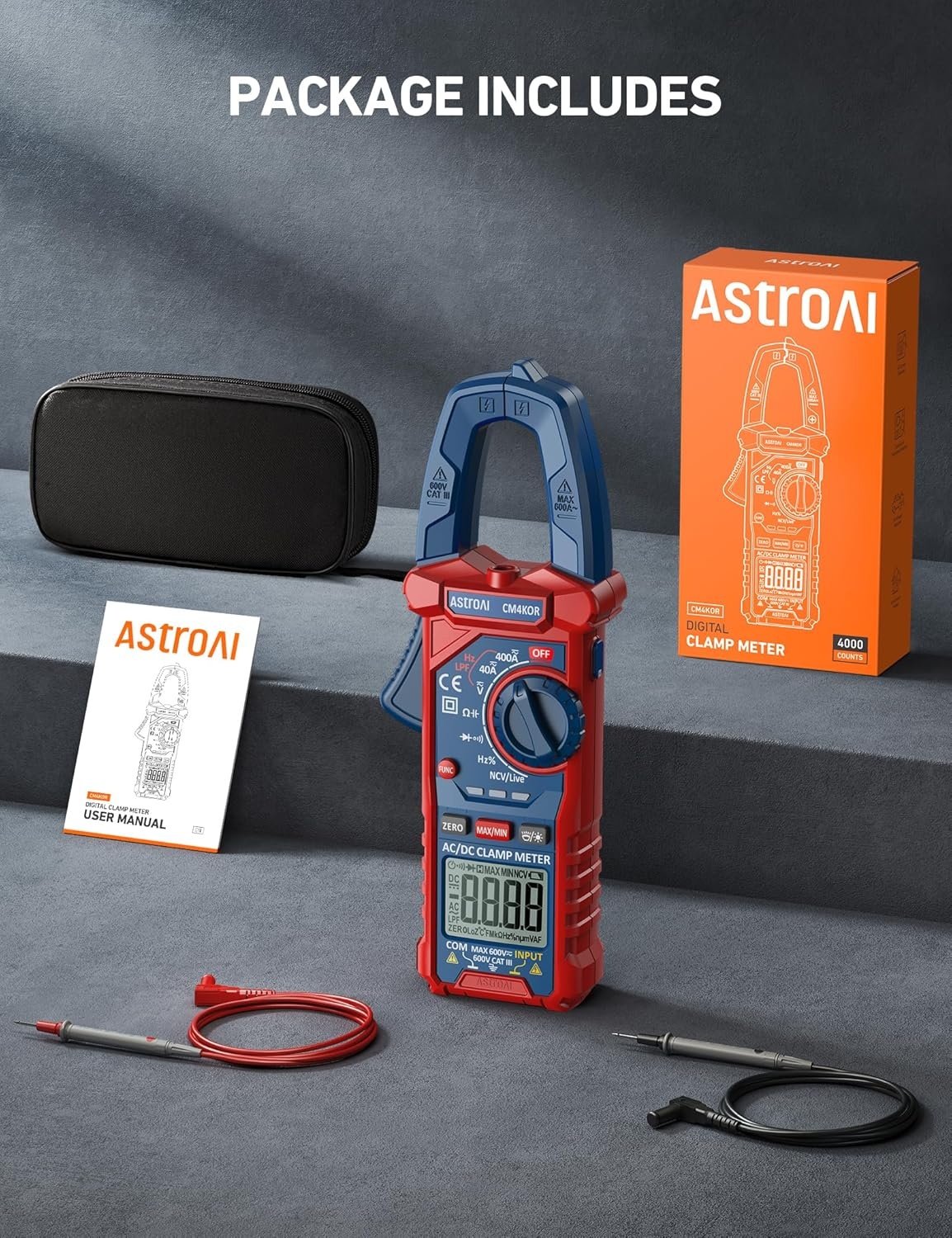 image:imageAstroAI Digital Clamp Meter Multimeter 4000 Counts Autoranging Amp Tester Measuring ACDC Voltage amp Current Resistance Capacitance Frequency Continuity Live Wire Test NCV Detection BlackBlue