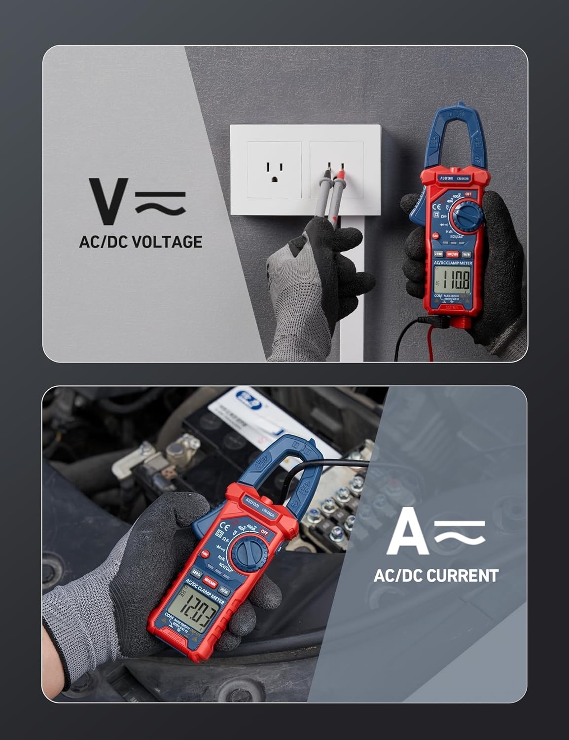 image:imageAstroAI Digital Clamp Meter Multimeter 4000 Counts Autoranging Amp Tester Measuring ACDC Voltage amp Current Resistance Capacitance Frequency Continuity Live Wire Test NCV Detection BlackBlue