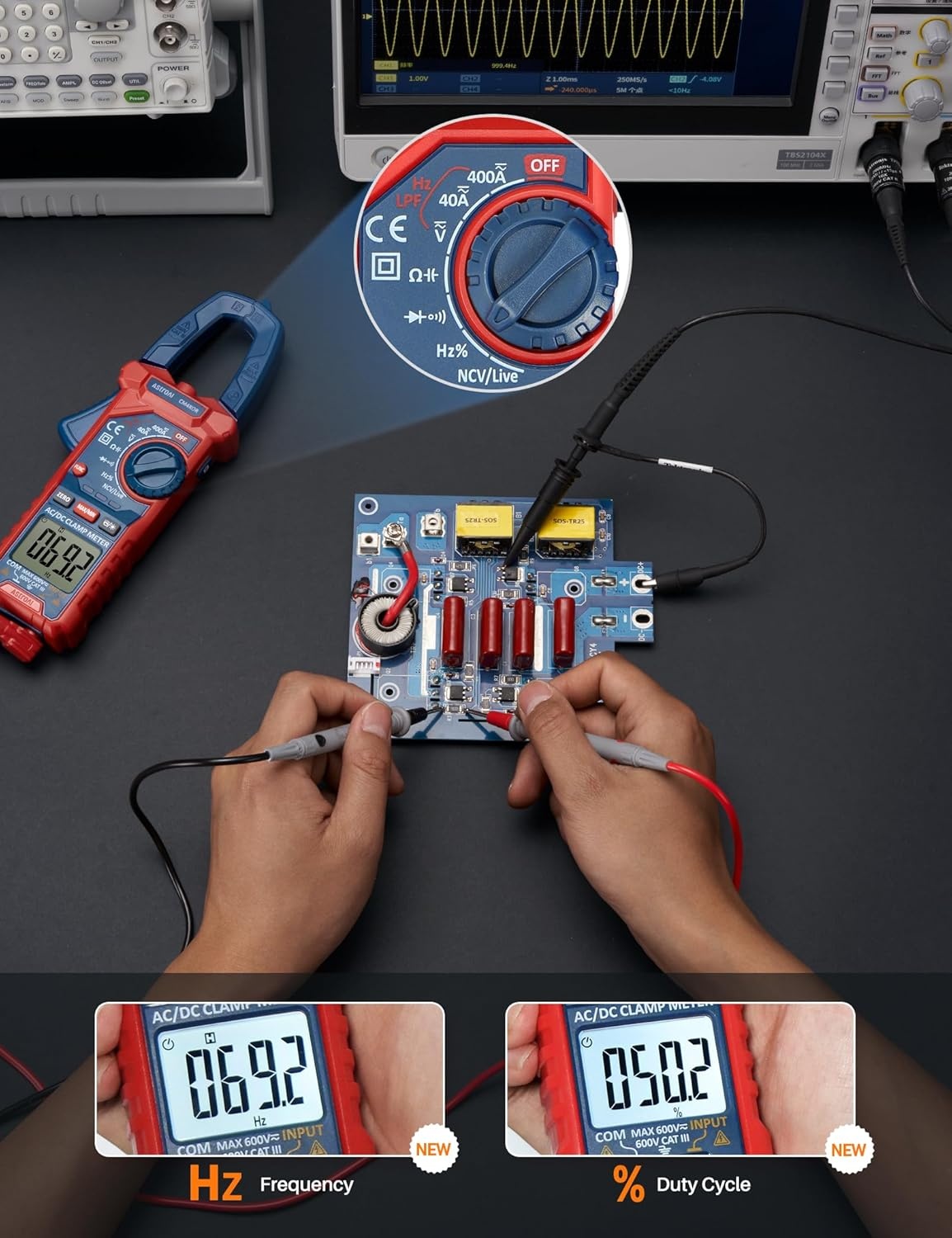 image:imageAstroAI Digital Clamp Meter Multimeter 4000 Counts Autoranging Amp Tester Measuring ACDC Voltage amp Current Resistance Capacitance Frequency Continuity Live Wire Test NCV Detection BlackBlue