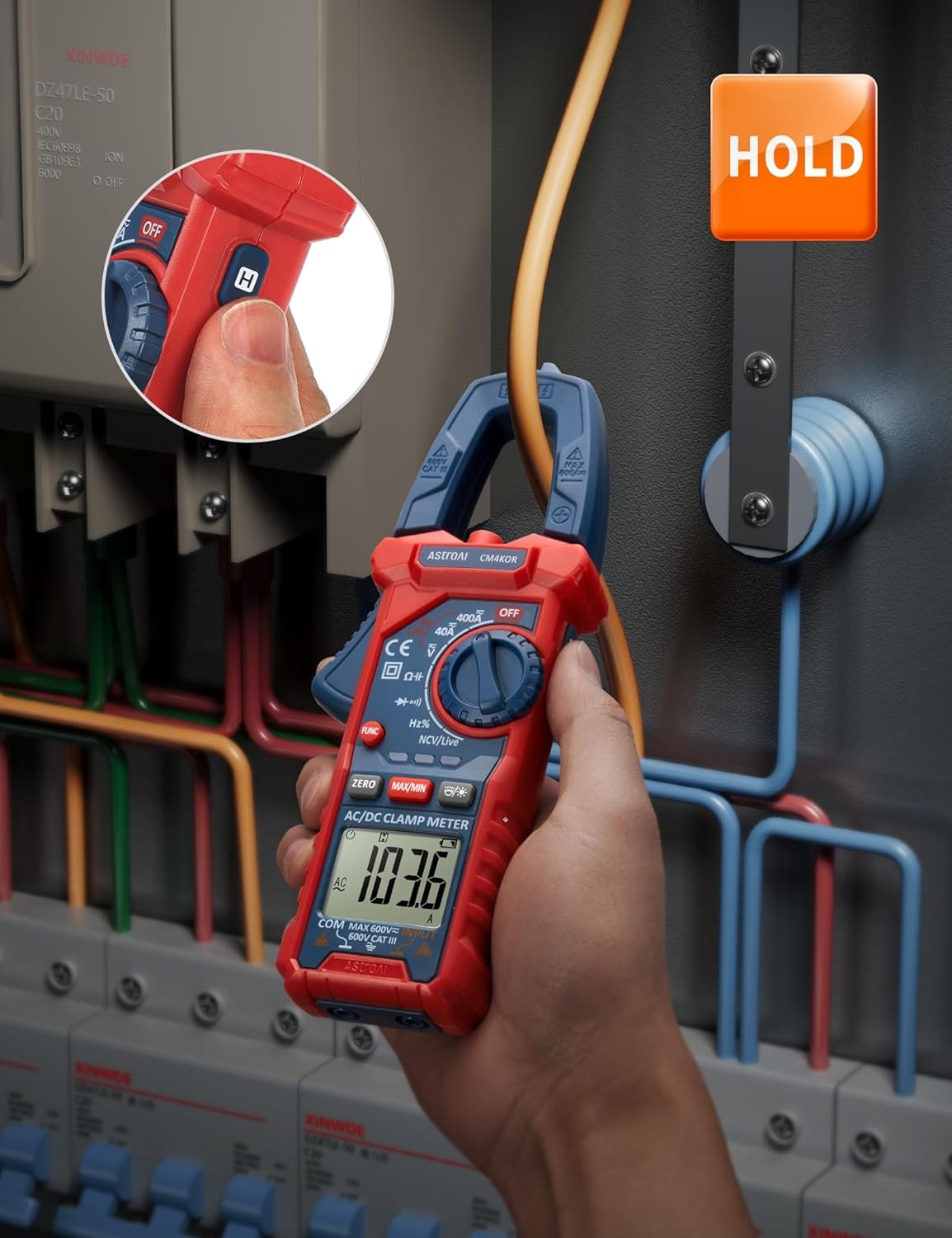 image:imageAstroAI Digital Clamp Meter Multimeter 4000 Counts Autoranging Amp Tester Measuring ACDC Voltage amp Current Resistance Capacitance Frequency Continuity Live Wire Test NCV Detection BlackBlue