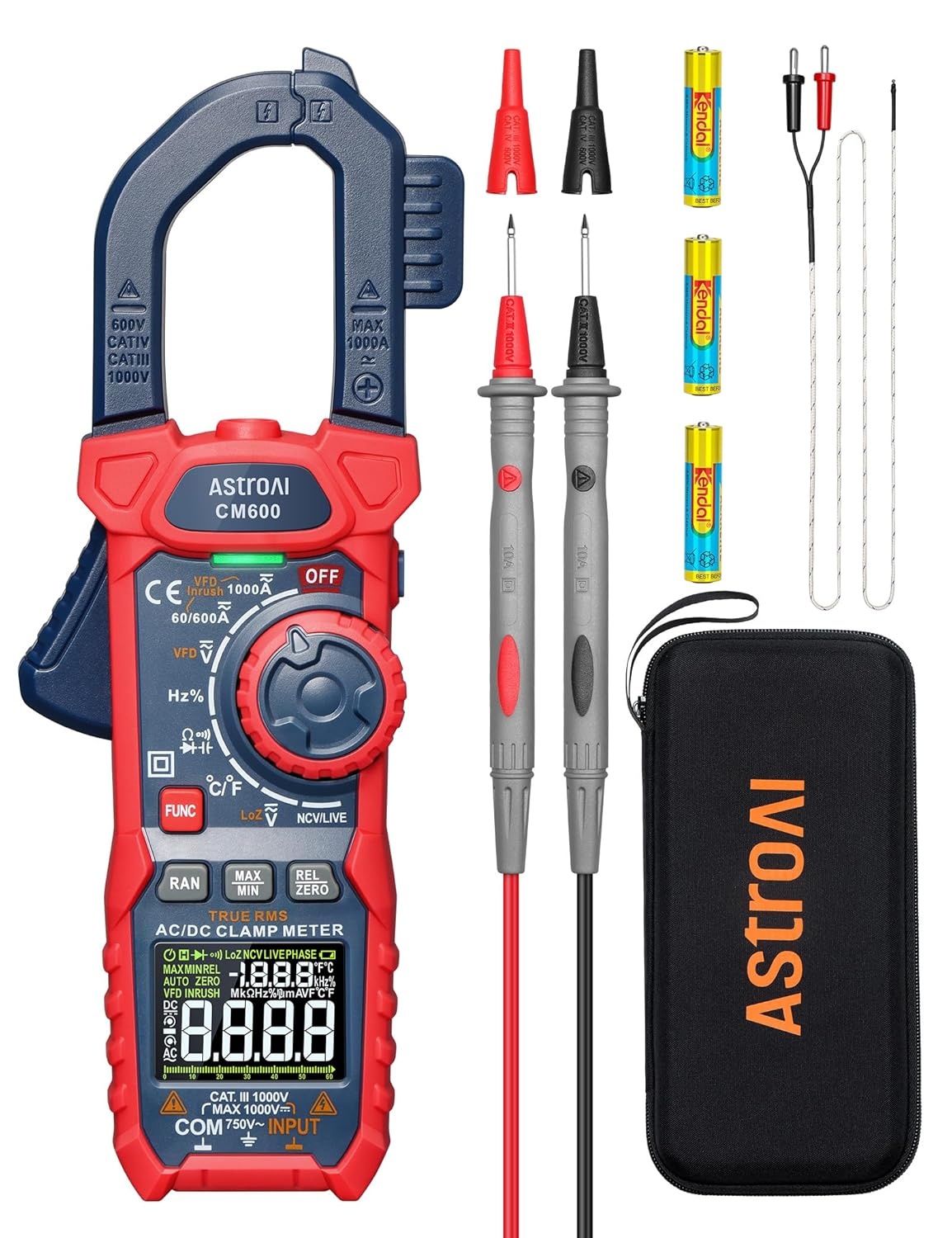 image:imageAstroAI Digital Clamp Meter Multimeter 4000 Counts Autoranging Amp Tester Measuring ACDC Voltage amp Current Resistance Capacitance Frequency Continuity Live Wire Test NCV Detection BlackBlue