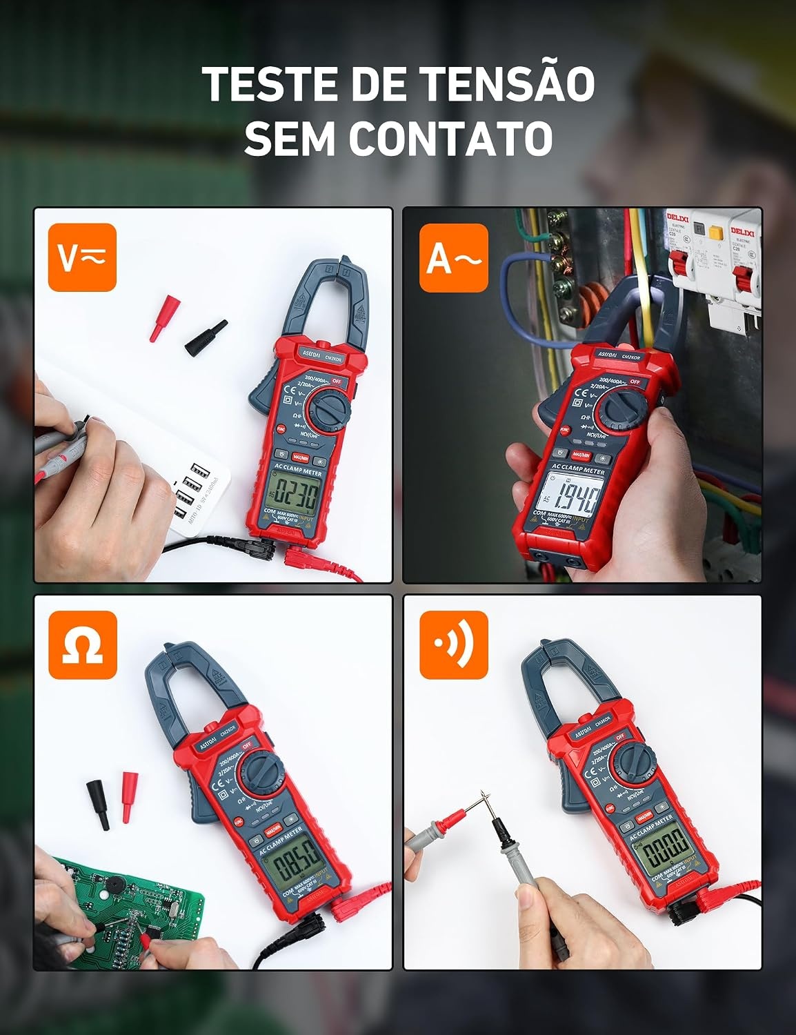 image:imageAstroAI Digital Clamp Meter Multimeter 4000 Counts Autoranging Amp Tester Measuring ACDC Voltage amp Current Resistance Capacitance Frequency Continuity Live Wire Test NCV Detection BlackBlue