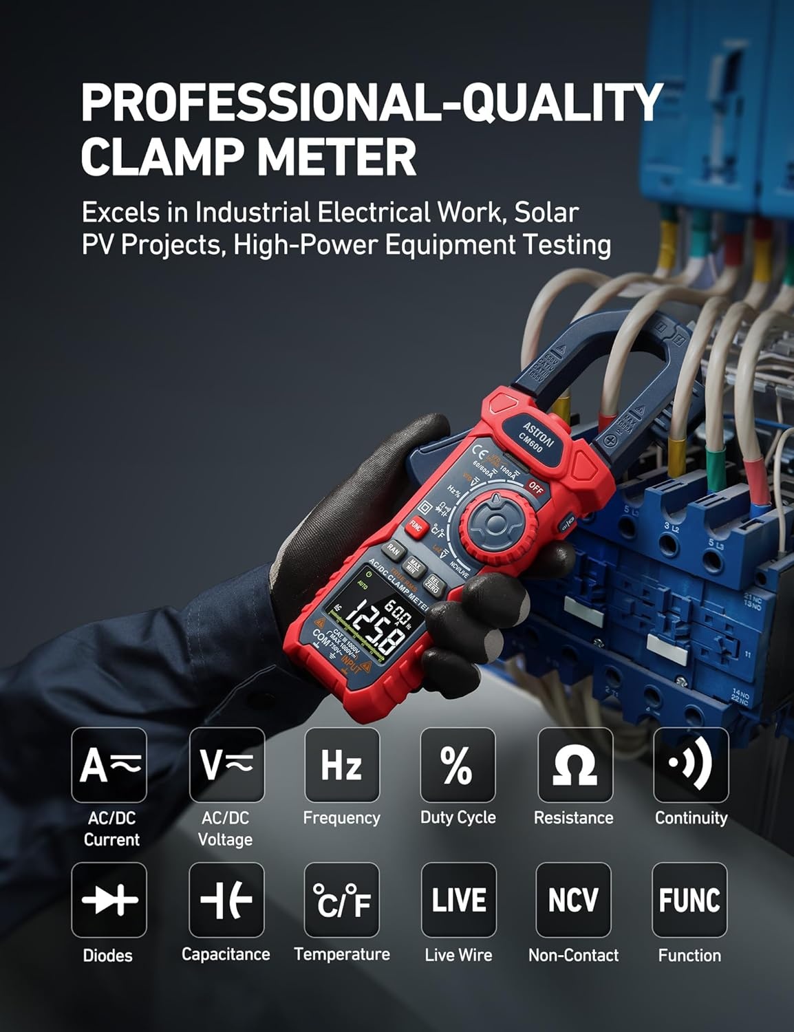 image:imageAstroAI Digital Clamp Meter Multimeter 4000 Counts Autoranging Amp Tester Measuring ACDC Voltage amp Current Resistance Capacitance Frequency Continuity Live Wire Test NCV Detection BlackBlue