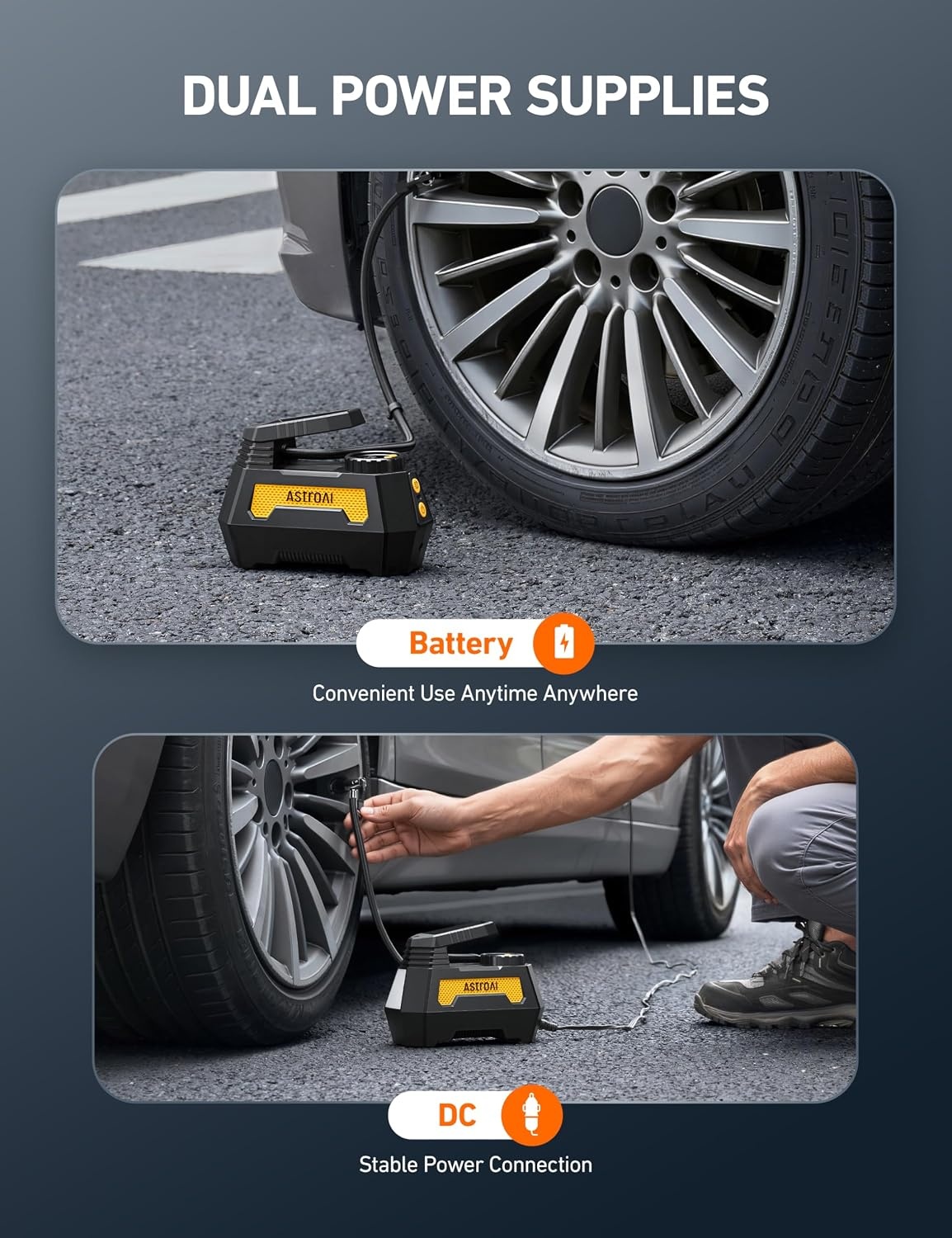 image:imageAstroAI H2 Pro Cordless Tire Inflator Portable Air Compressor 12VDC BatteryYellow