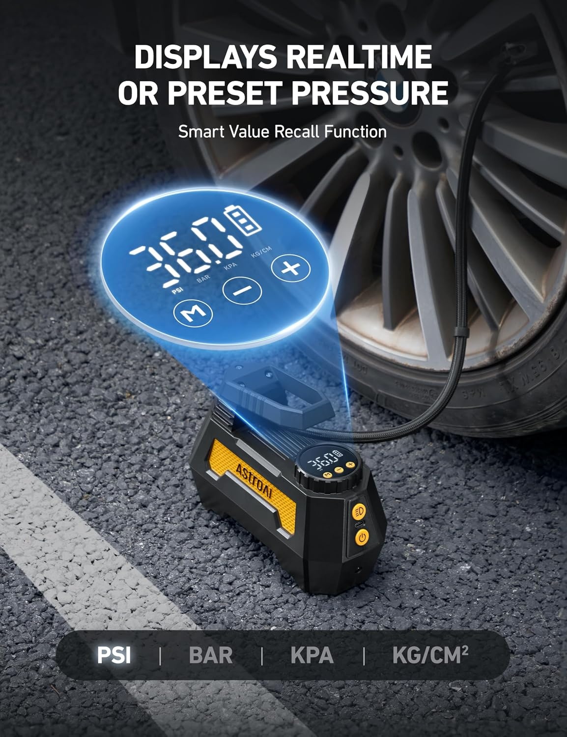 image:imageAstroAI H2 Pro Cordless Tire Inflator Portable Air Compressor 12VDC BatteryYellow