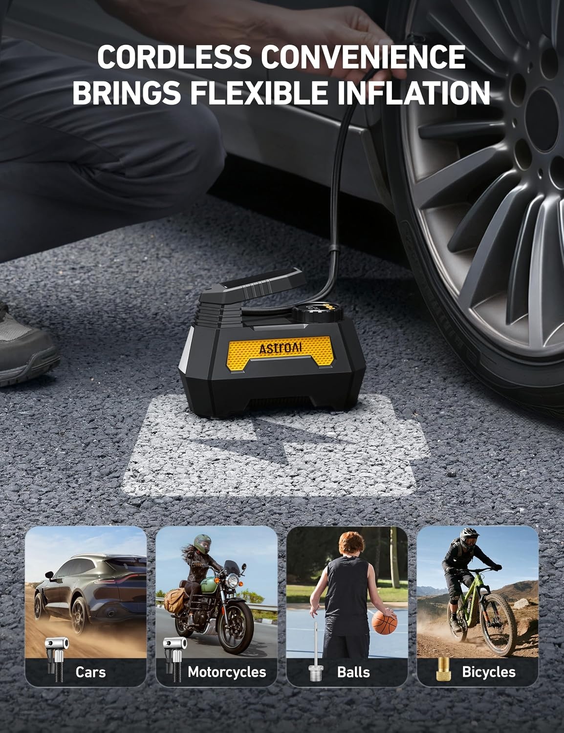 image:imageAstroAI H2 Pro Cordless Tire Inflator Portable Air Compressor 12VDC BatteryYellow