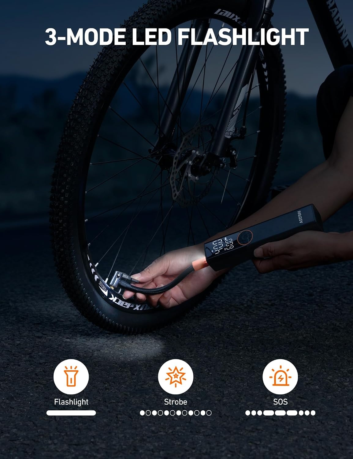 image:imageAstroAI L8 Electric Bike Pump Portable Bicycle Tire Inflator with Pressure Gauge and Auto ShutOff 150 PSI Powerful Motor Mini Air Pump for Road Mountain amp EBike with Presta and Schrader ValvesBlack