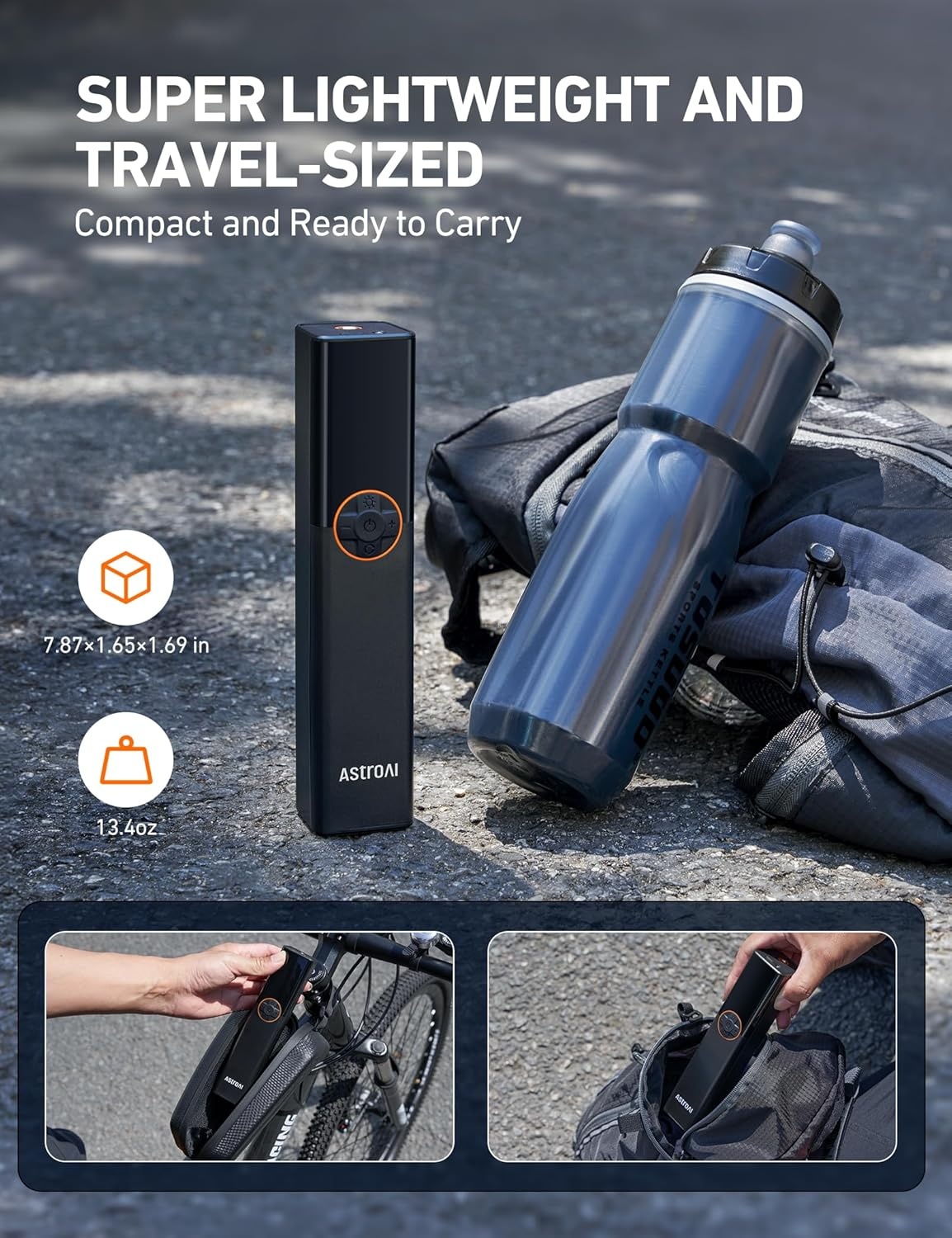 image:imageAstroAI L8 Electric Bike Pump Portable Bicycle Tire Inflator with Pressure Gauge and Auto ShutOff 150 PSI Powerful Motor Mini Air Pump for Road Mountain amp EBike with Presta and Schrader ValvesBlack