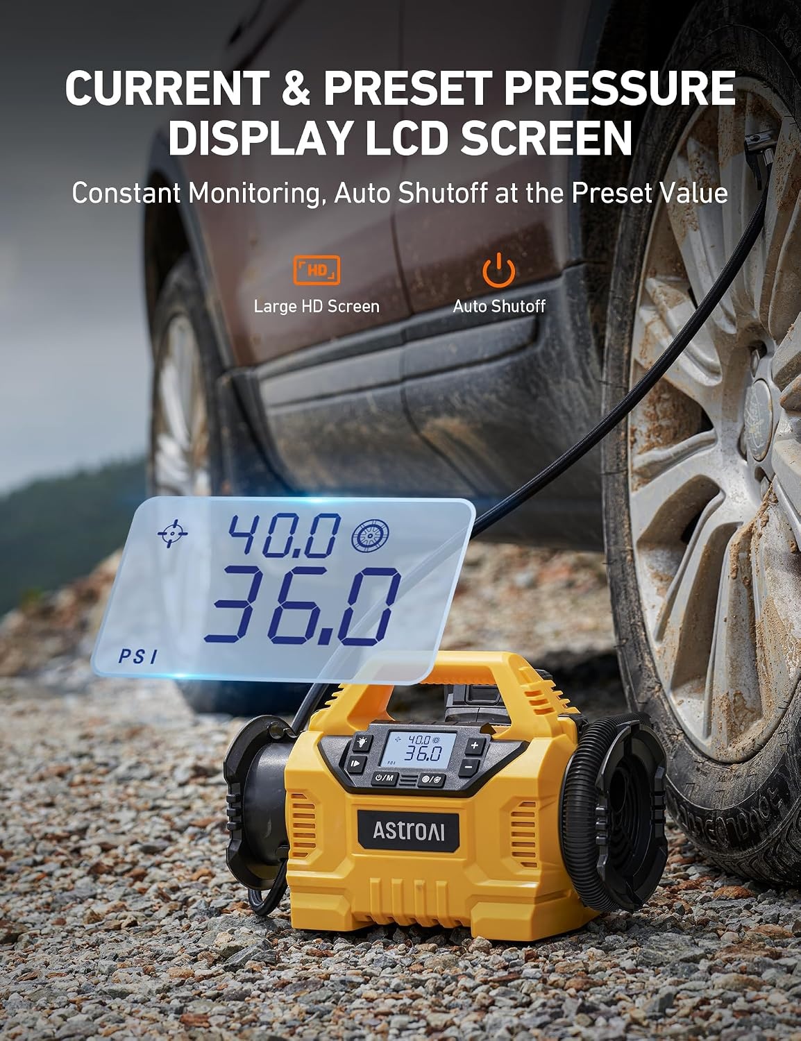 image:imageAstroAI MC3 Tire Inflator Portable Air Compressor 3 Power SourcesCordless110V AC12V DC 160PSI Fast Inflation Air Pump with Dual Motors Auto Shutoff for CarsSUVs Air Mattress InflatorDeflator