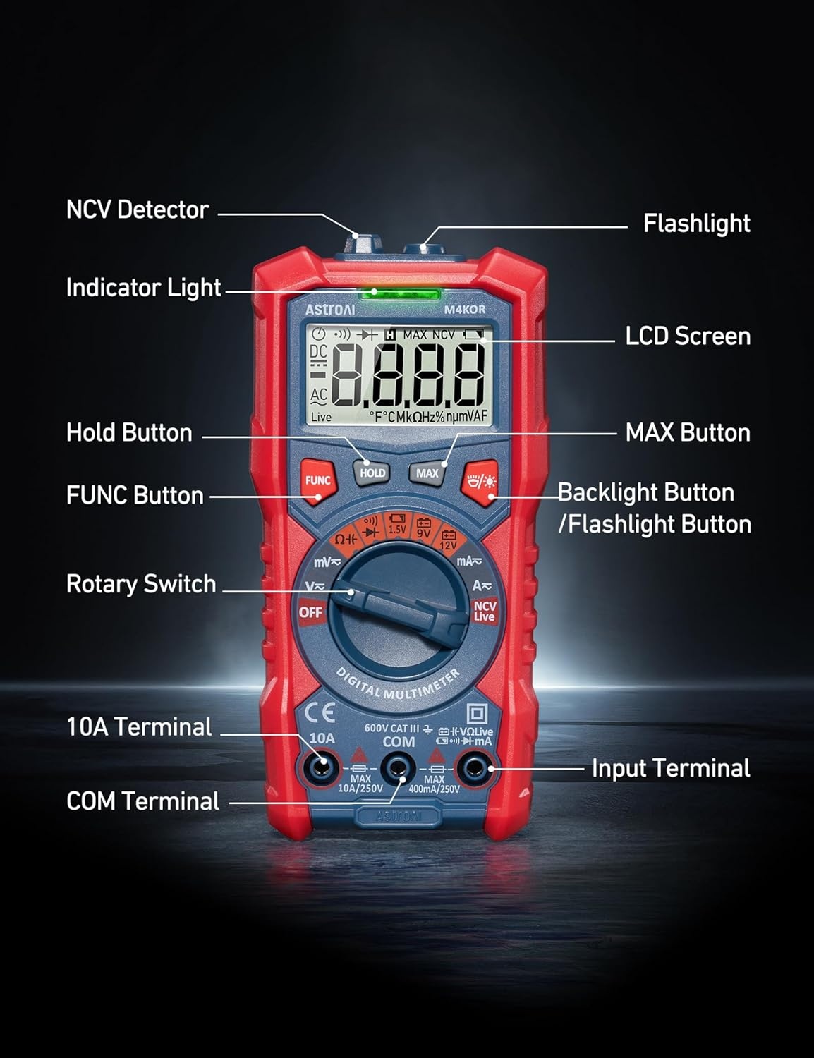 image:imageAstroAI Multimeter Tester 4000 Counts Smart AutoSensing ACDC Voltage Resistance Continuity NCV Backlit Display amp Flashlight PocketSized  Ideal for Auto amp Home TroubleshootingAutoRanging