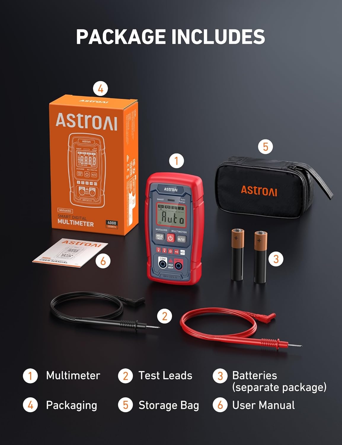 image:imageAstroAI Multimeter Tester 4000 Counts Smart AutoSensing ACDC Voltage Resistance Continuity NCV Backlit Display amp Flashlight PocketSized Ideal for Auto amp Home TroubleshootingSmart Mode