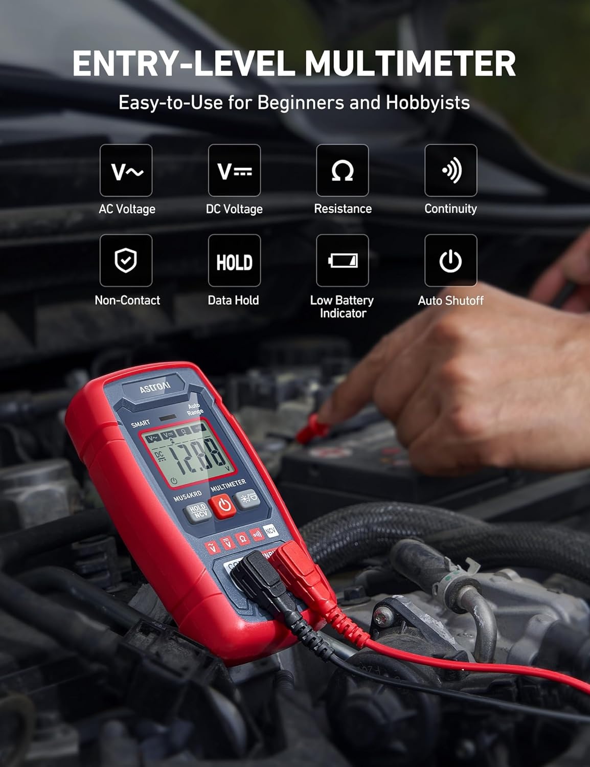 image:imageAstroAI Multimeter Tester 4000 Counts Smart AutoSensing ACDC Voltage Resistance Continuity NCV Backlit Display amp Flashlight PocketSized Ideal for Auto amp Home TroubleshootingSmart Mode